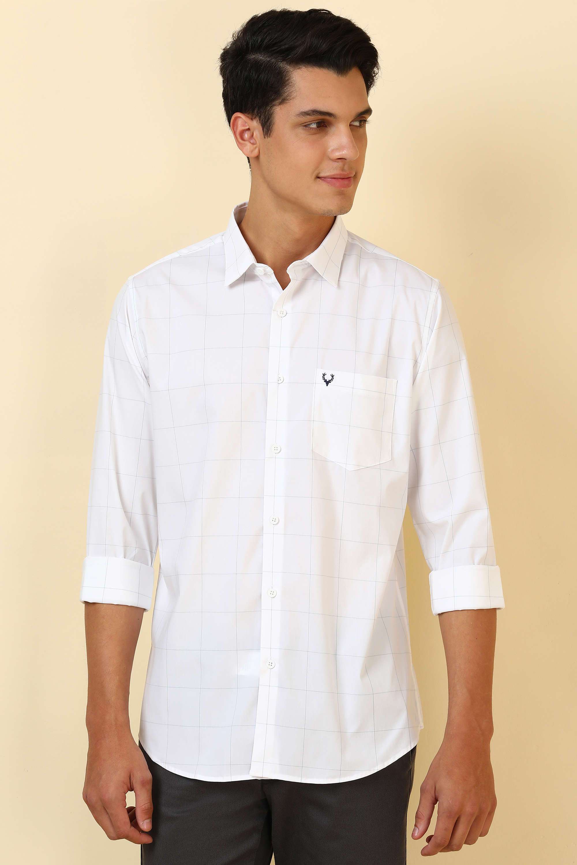 Checks-Cotton-Blend-Regular-Fit-Men-Formal-Wear-Shirt