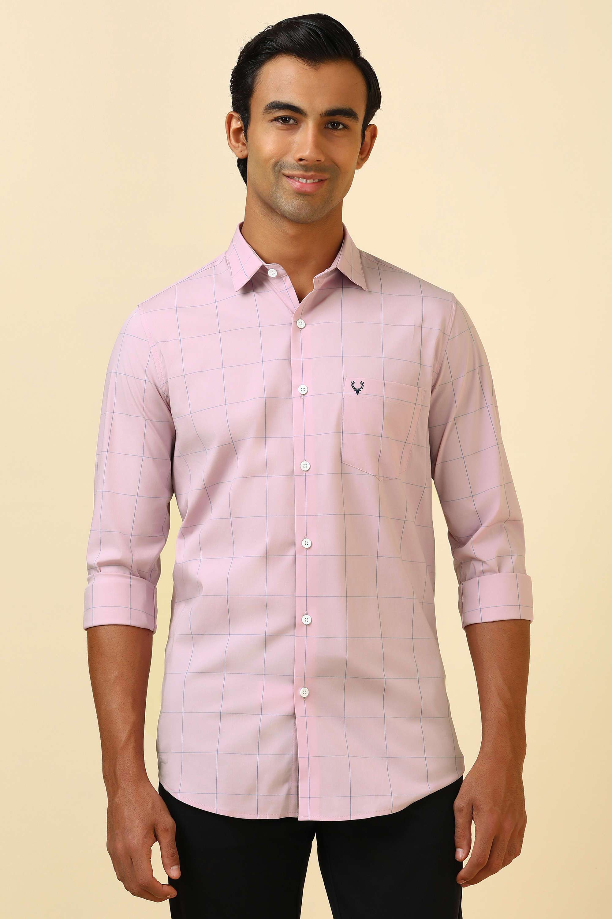 Checks-Cotton-Blend-Regular-Fit-Men-Formal-Wear-Shirt