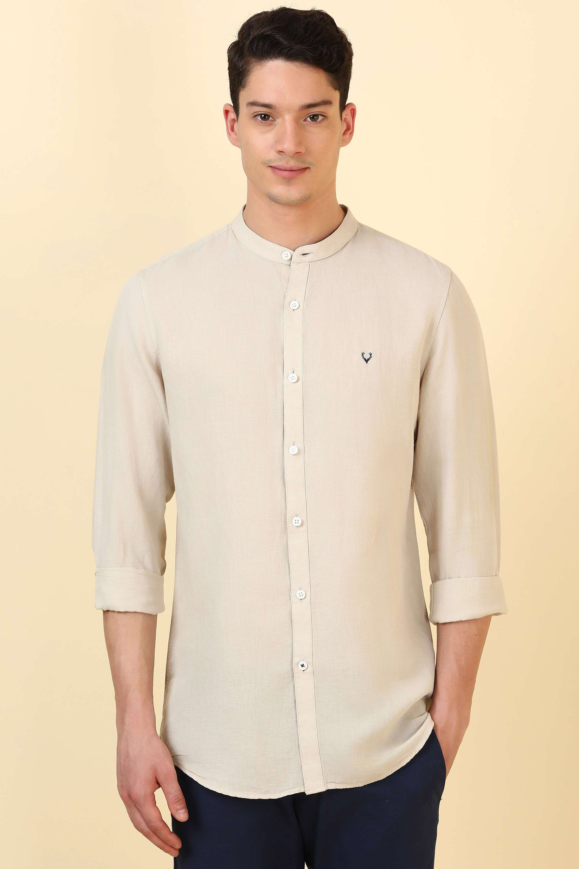 Solid-Cotton-Blend-Regular-Fit-Men-Formal-Wear-Shirt