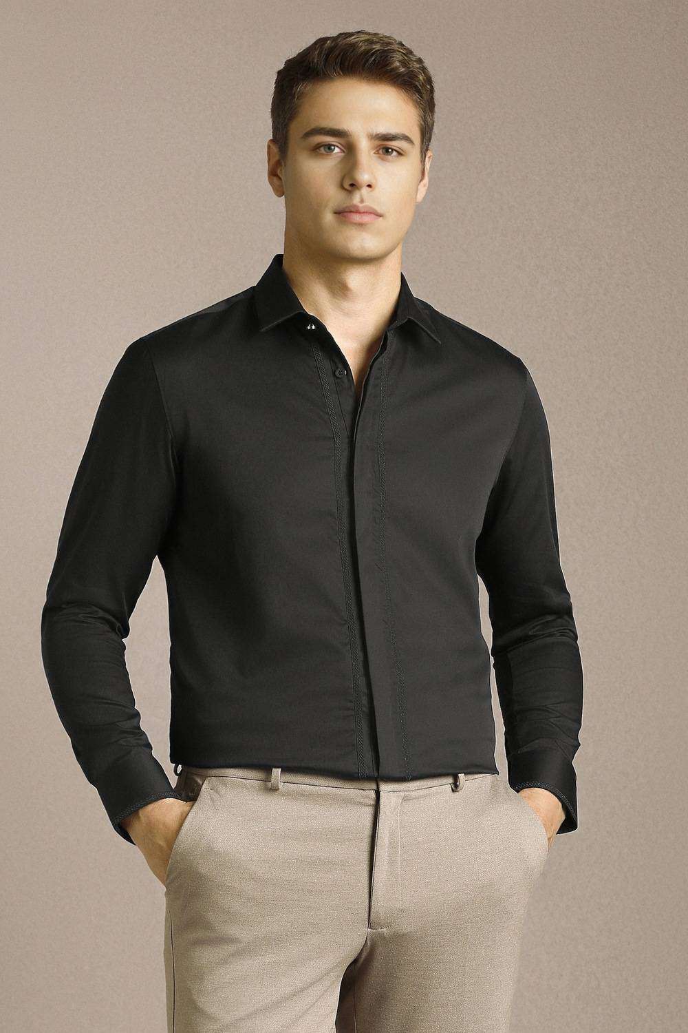 Solid-Cotton-Slim-Fit-Men-s-Shirt