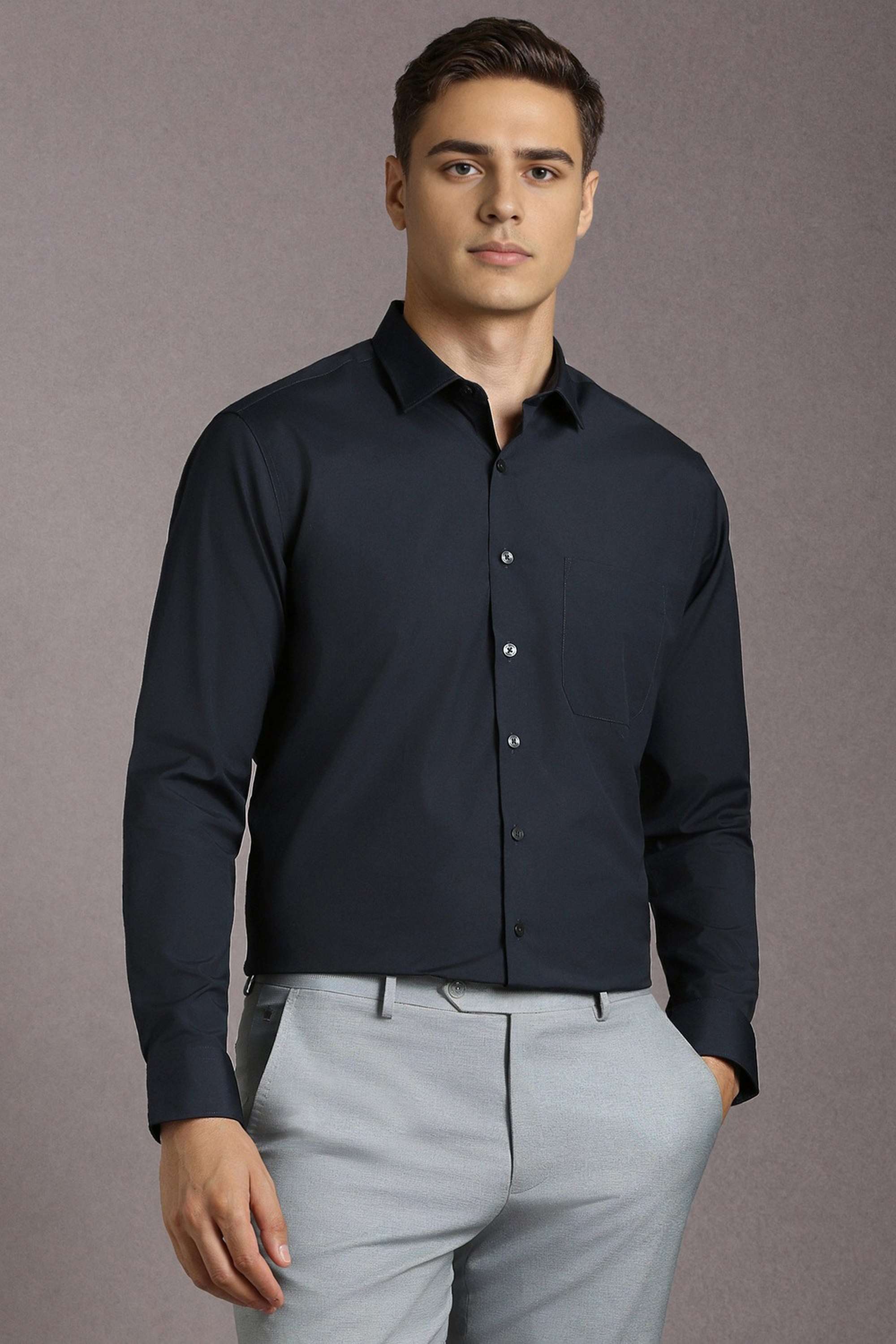 Solid-Polyester-Cotton-Slim-Fit-Men-s-Formal-Shirt