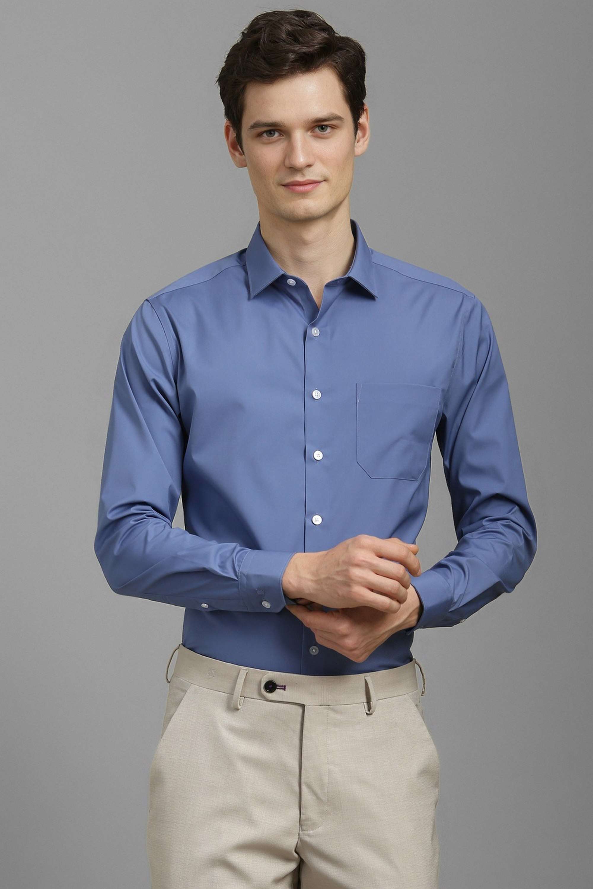 Solid-Polyester-Cotton-Slim-Fit-Men-s-Formal-Shirt