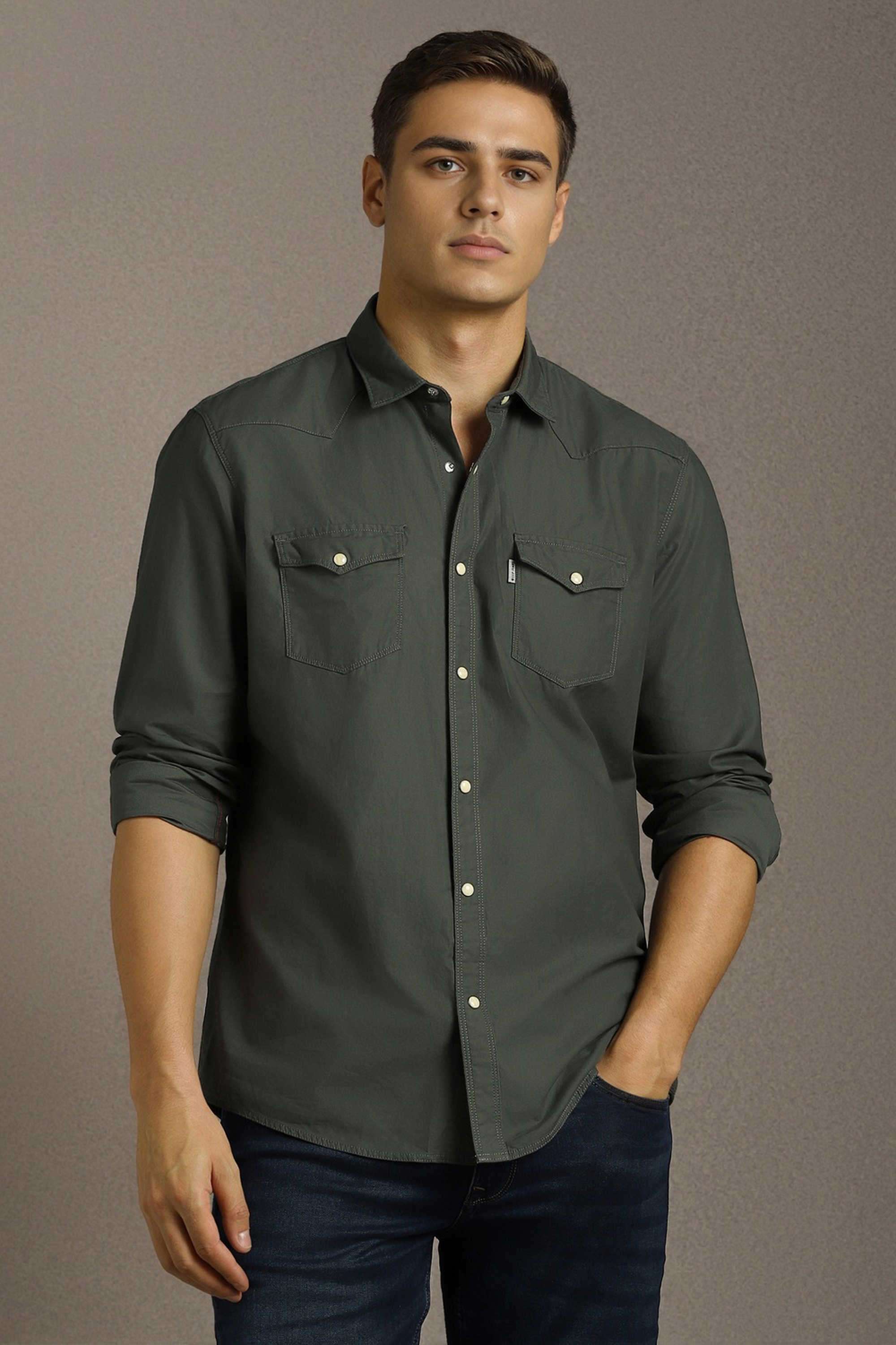 Solid-Cotton-Slim-Fit-Men-Casual-Wear-Shirt