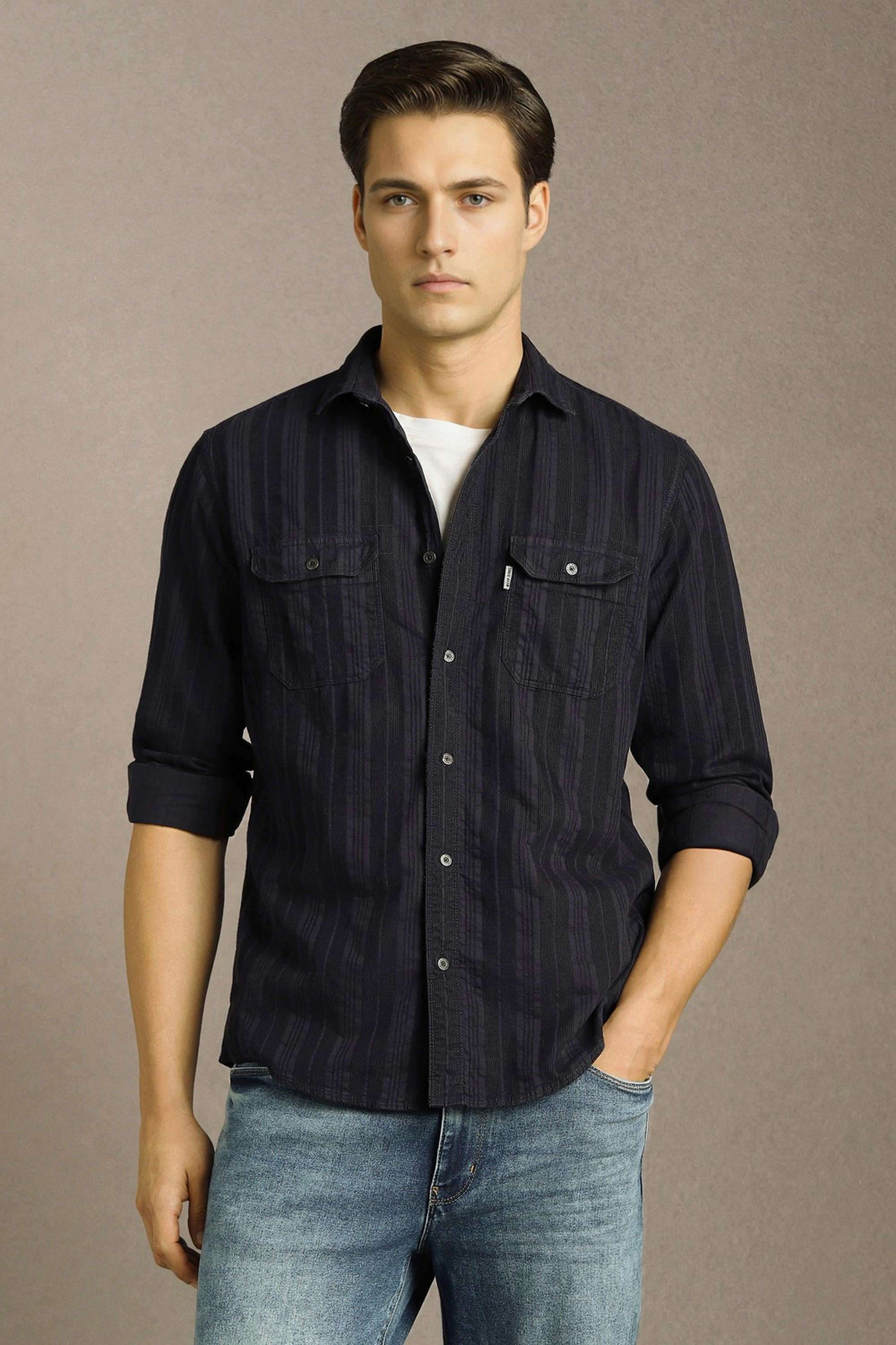 Solid-Cotton-Slim-Fit-Men-s-Casual-Shirt
