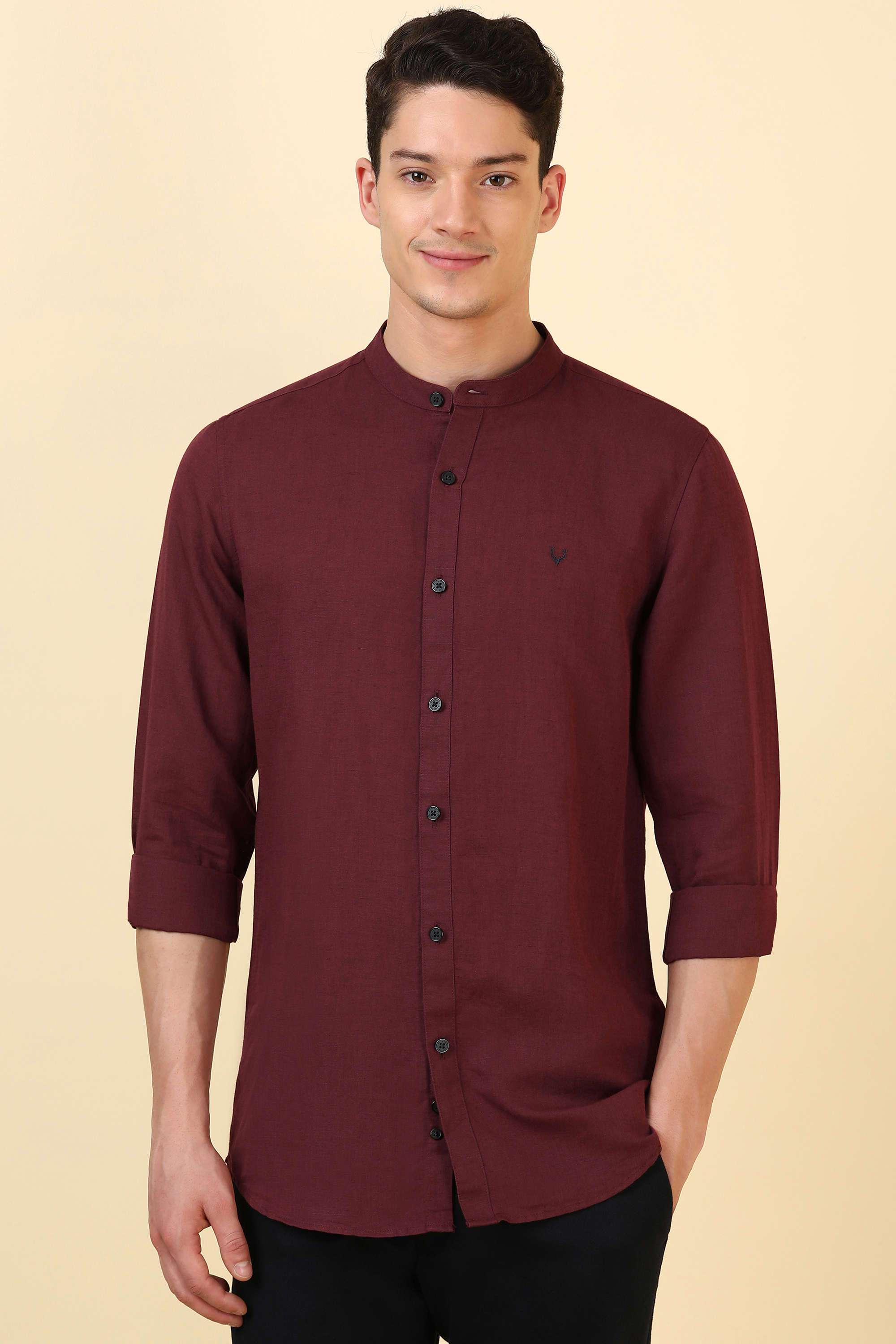 Solid-Cotton-Blend-Regular-Fit-Men-Formal-Wear-Shirt