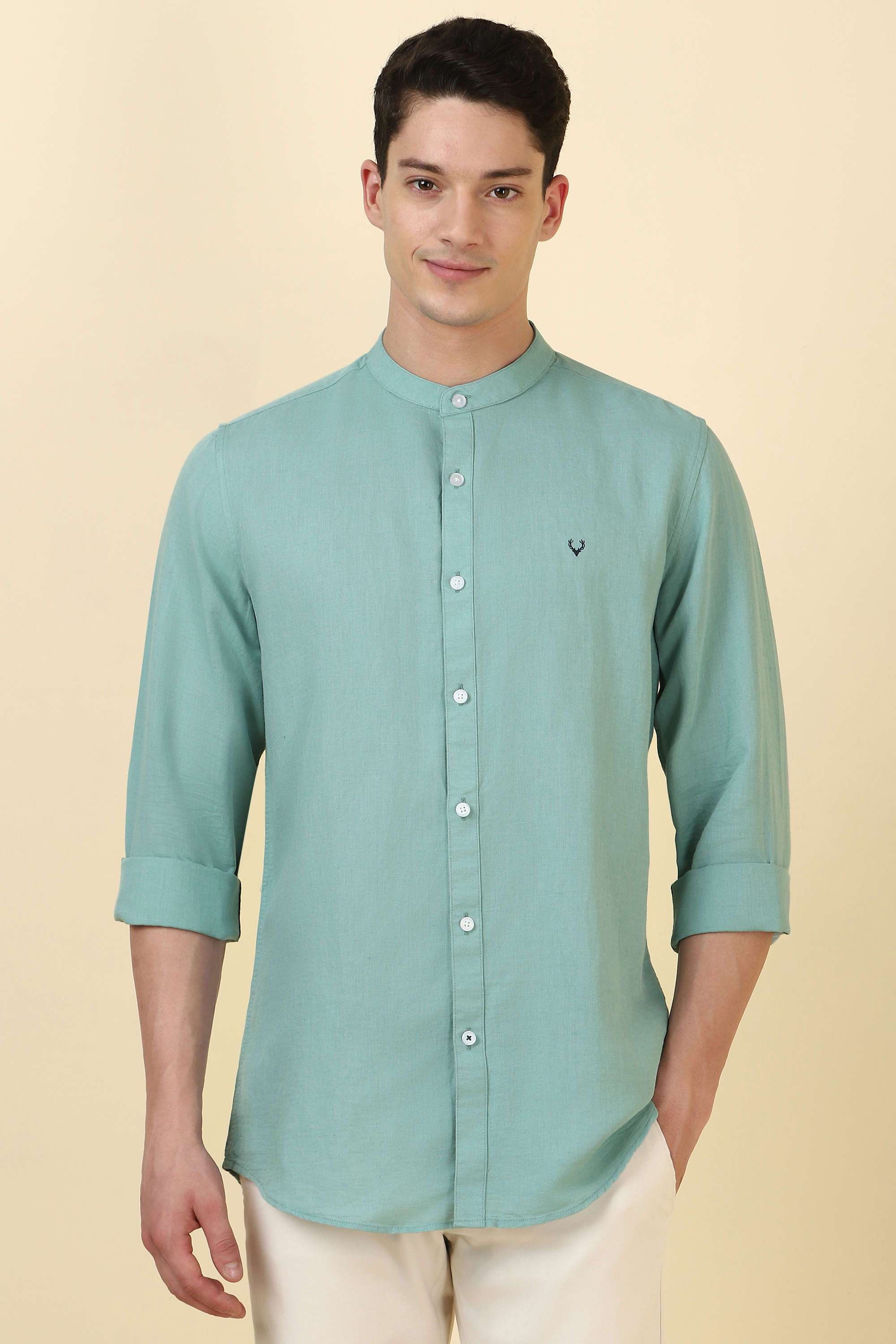 Solid-Cotton-Blend-Regular-Fit-Men-Formal-Wear-Shirt