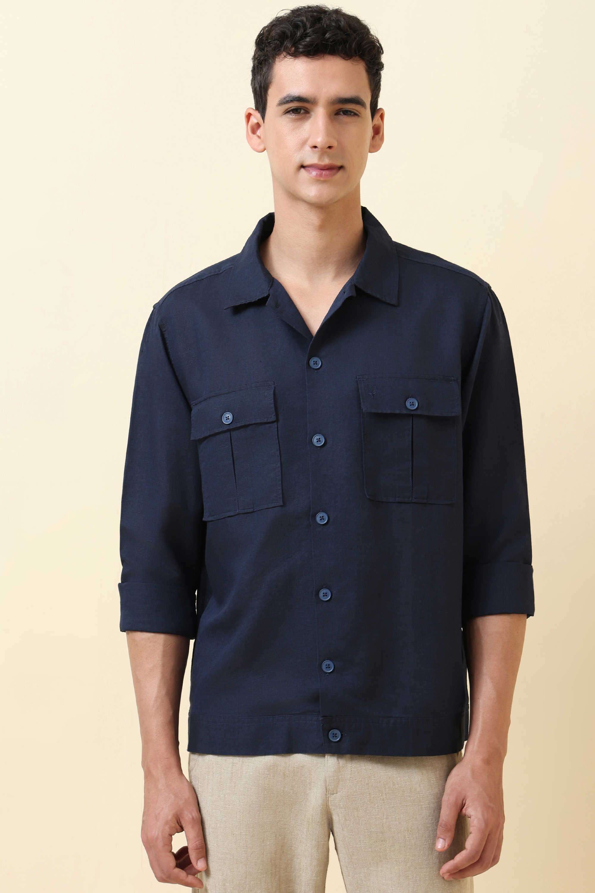 Solid-Blended-Fabric-Relaxed-Fit-Men-s-Formal-Shirt