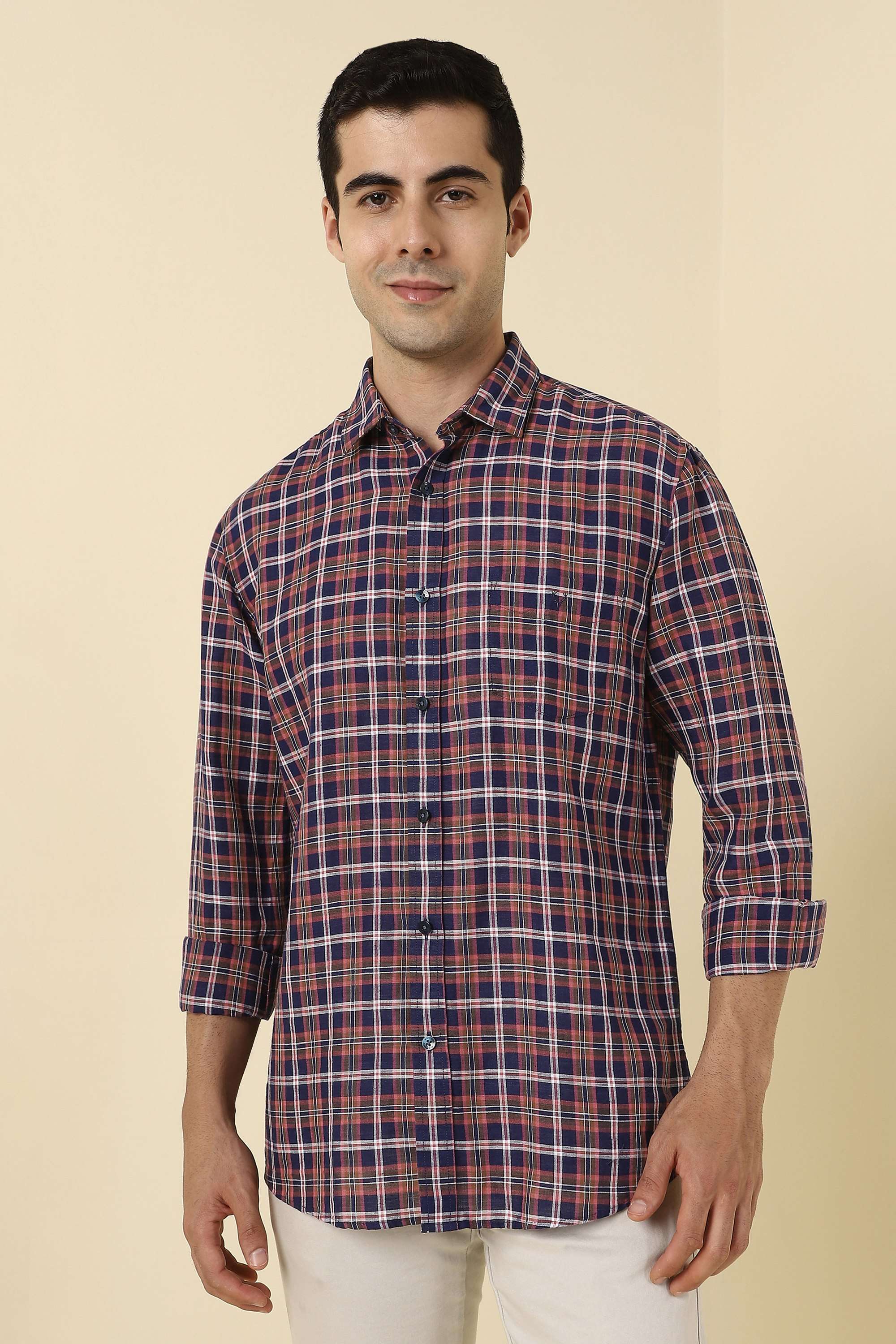 Checks-Cotton-Linen-Blend-Regular-Fit-Men-s-Formal-Shirt