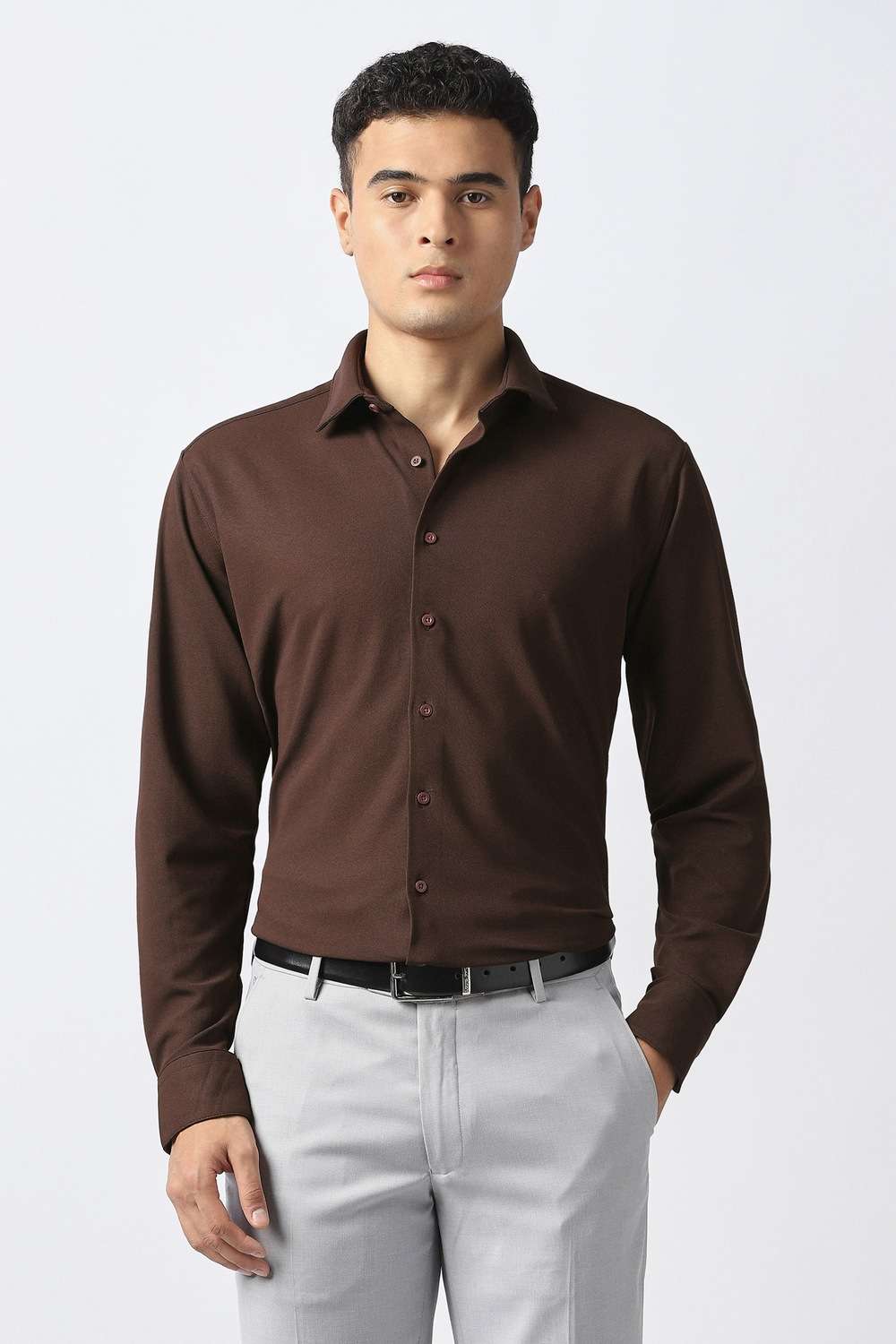 Solid-Polyester-Slim-Fit-Men-Formal-Wear-Shirt