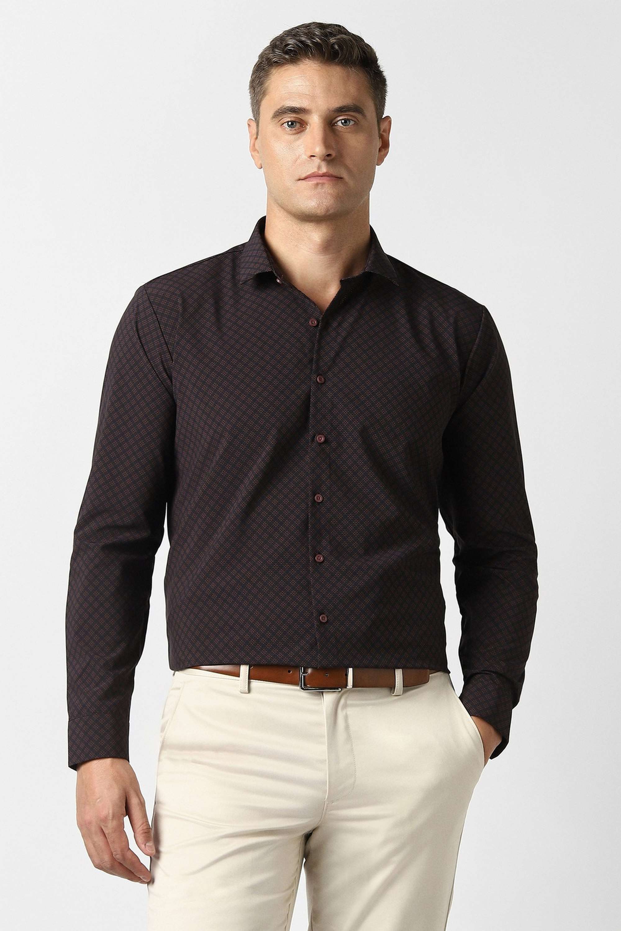 Printed-Collared-Blended-Fabric-Men-Formal-Wear-Shirt