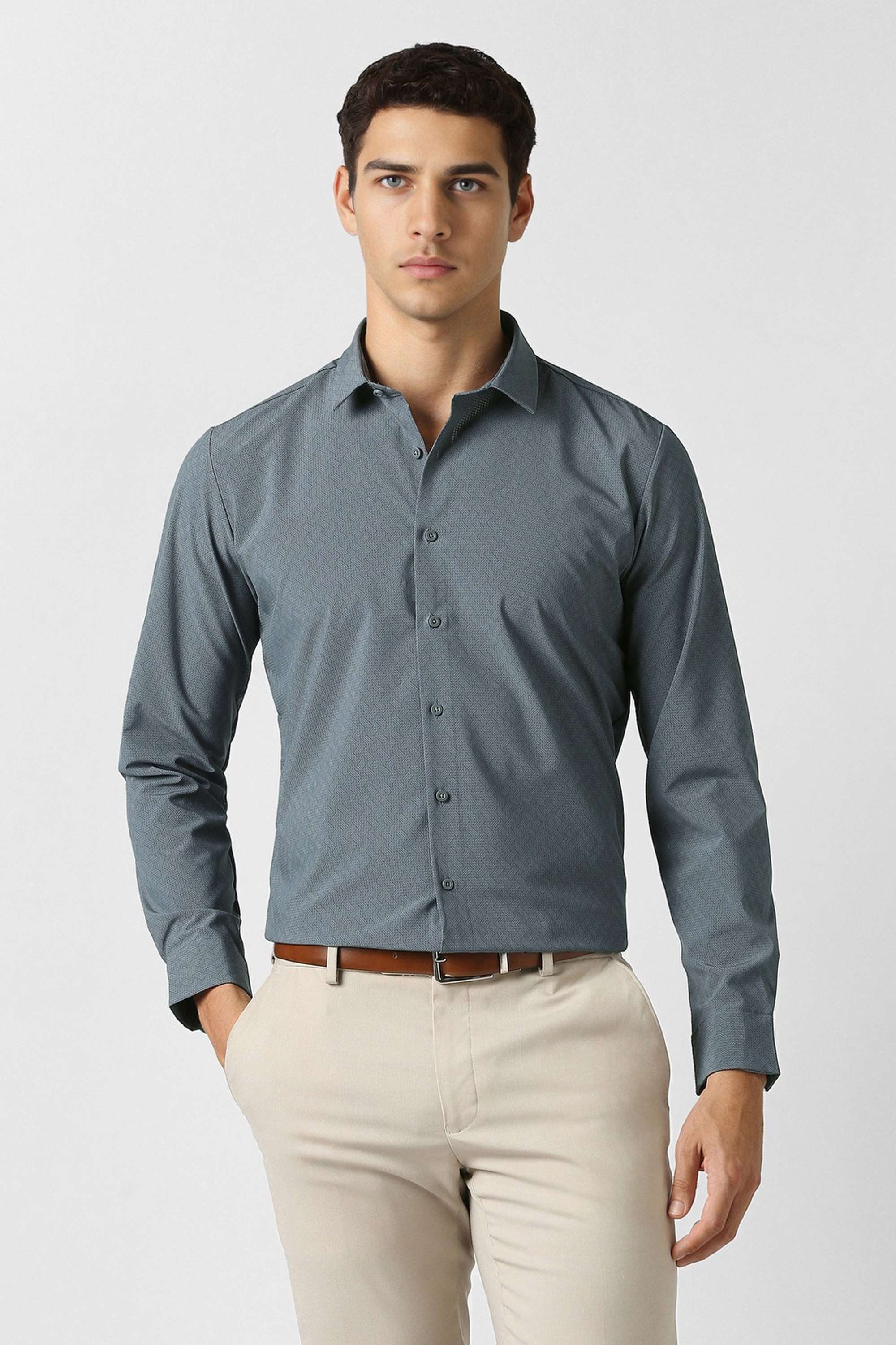 Printed-Collared-Blended-Fabric-Men-Formal-Wear-Shirt