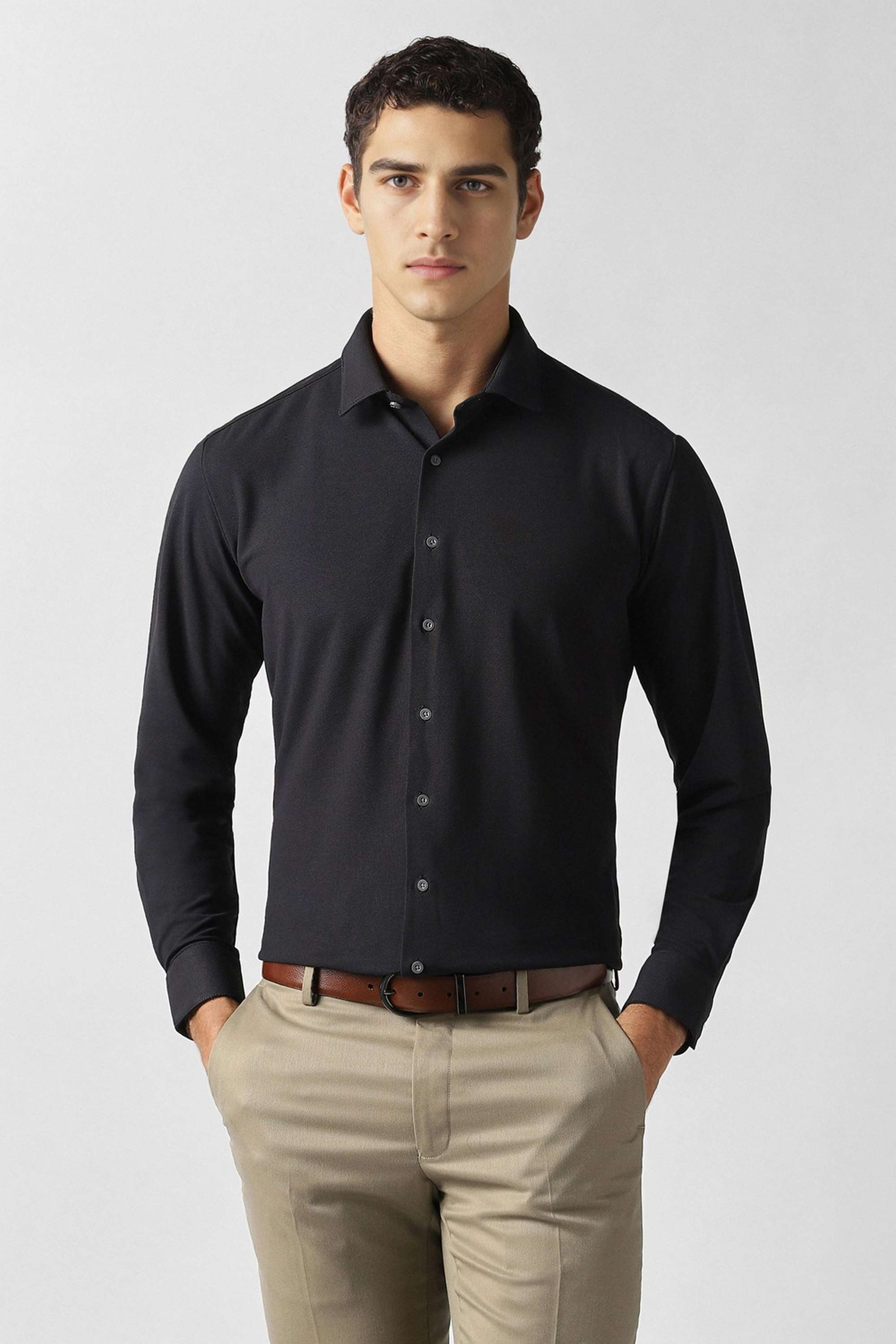 Solid-Collared-Polyester-Men-Formal-Wear-Shirt