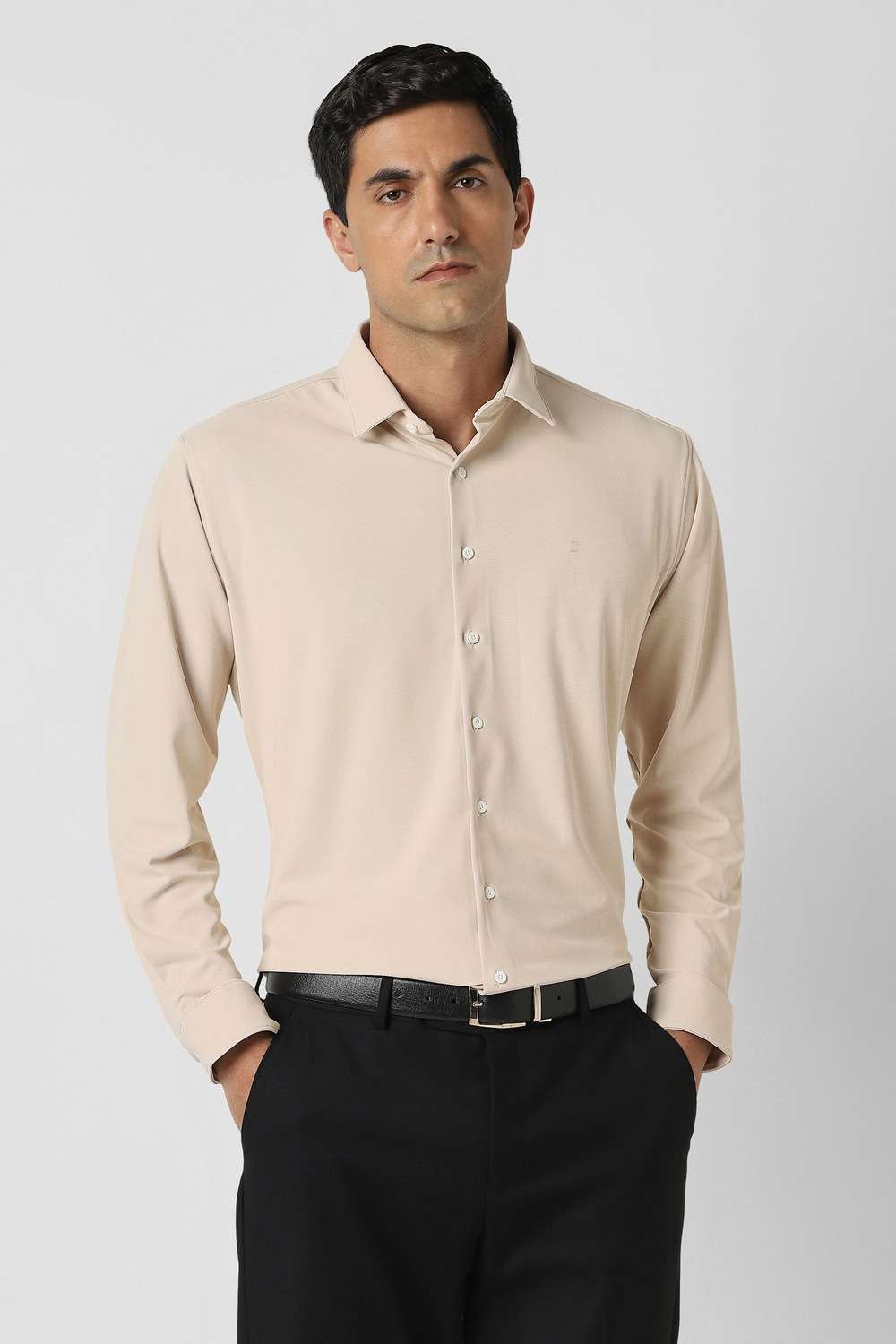 Solid-Polyester-Slim-Fit-Men-Formal-Wear-Shirt
