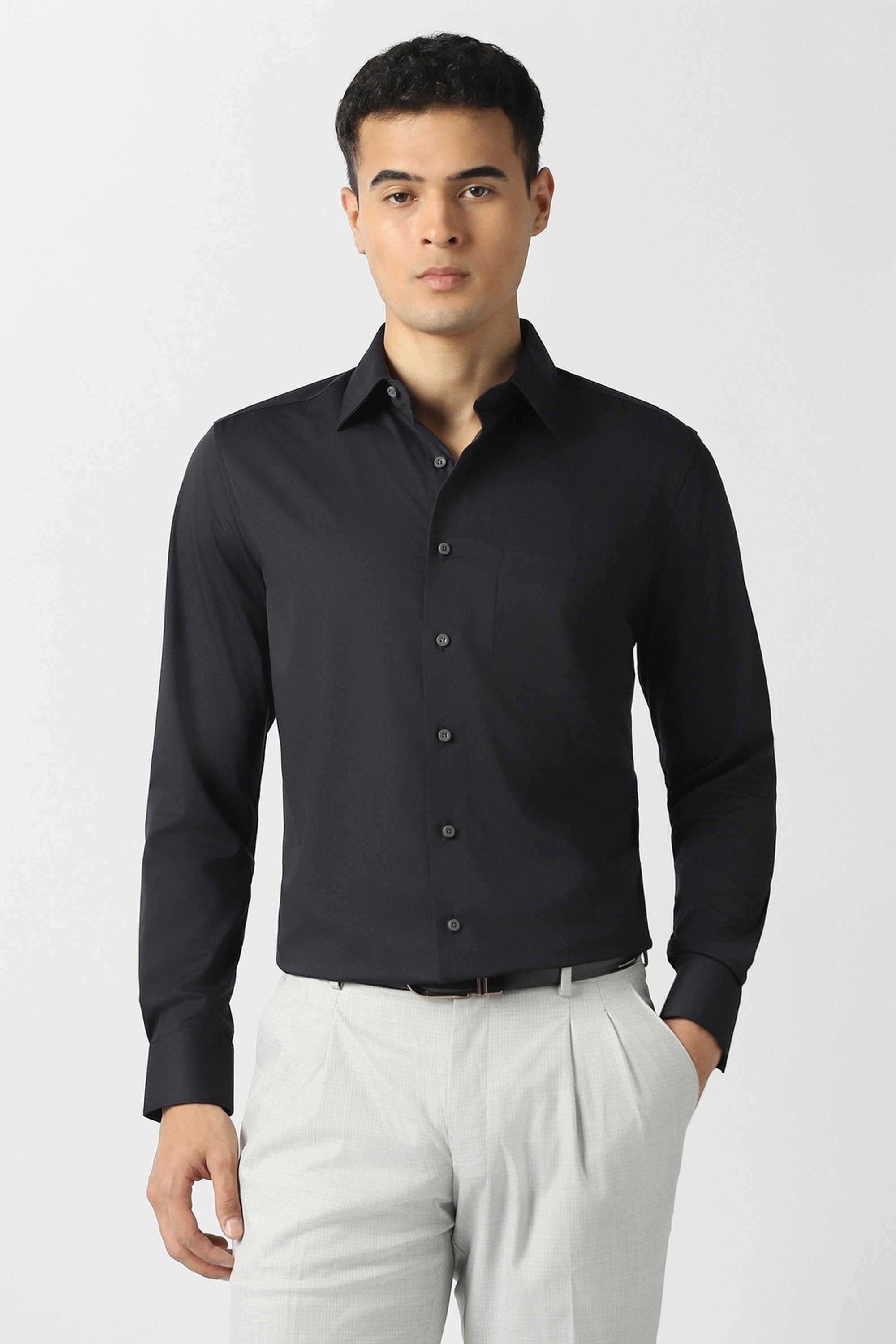 Solid-Blended-Fabric-Slim-Fit-Men-Formal-Shirt