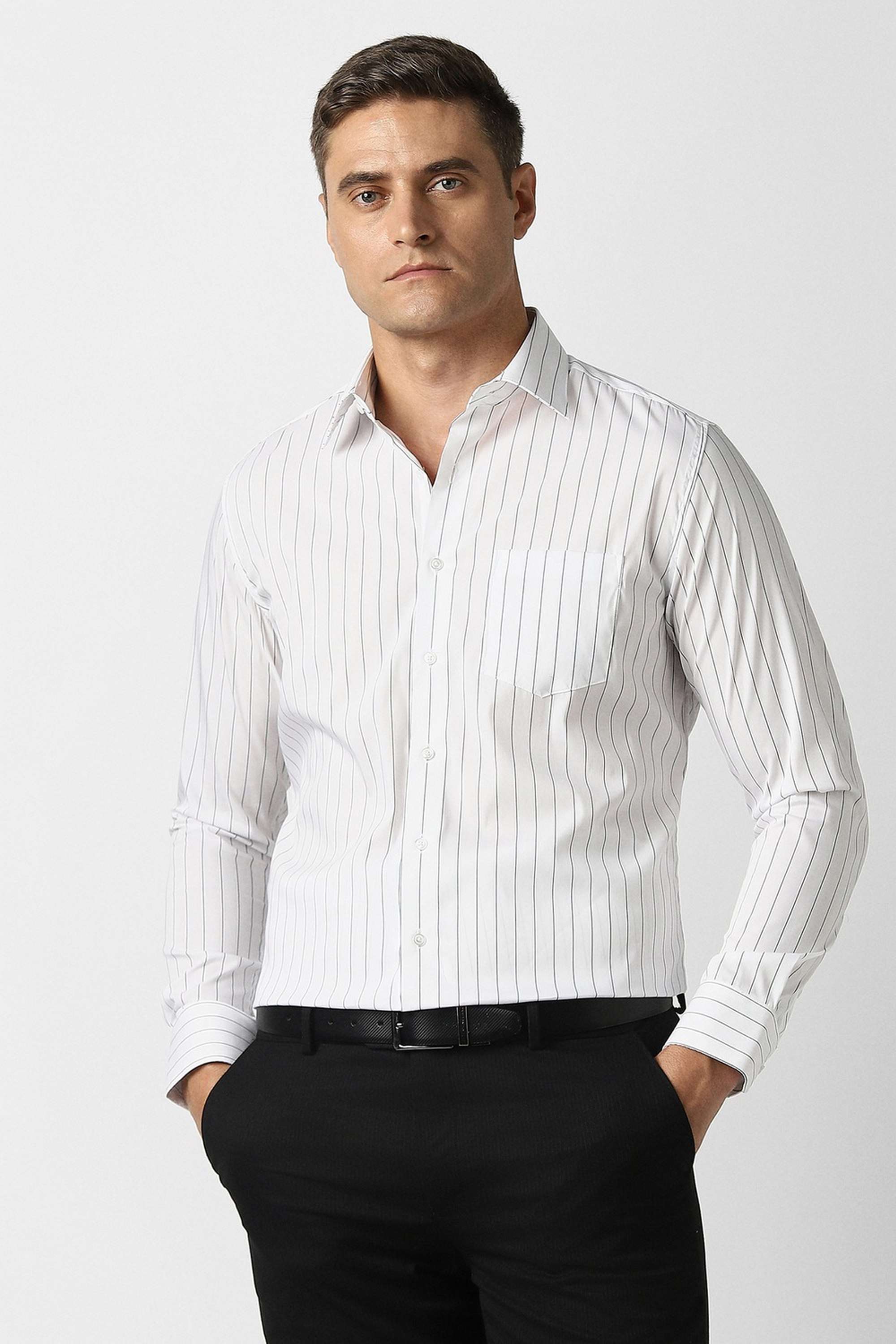 Stripes-Blended-Fabric-Slim-Fit-Men-Formal-Wear-Shirt