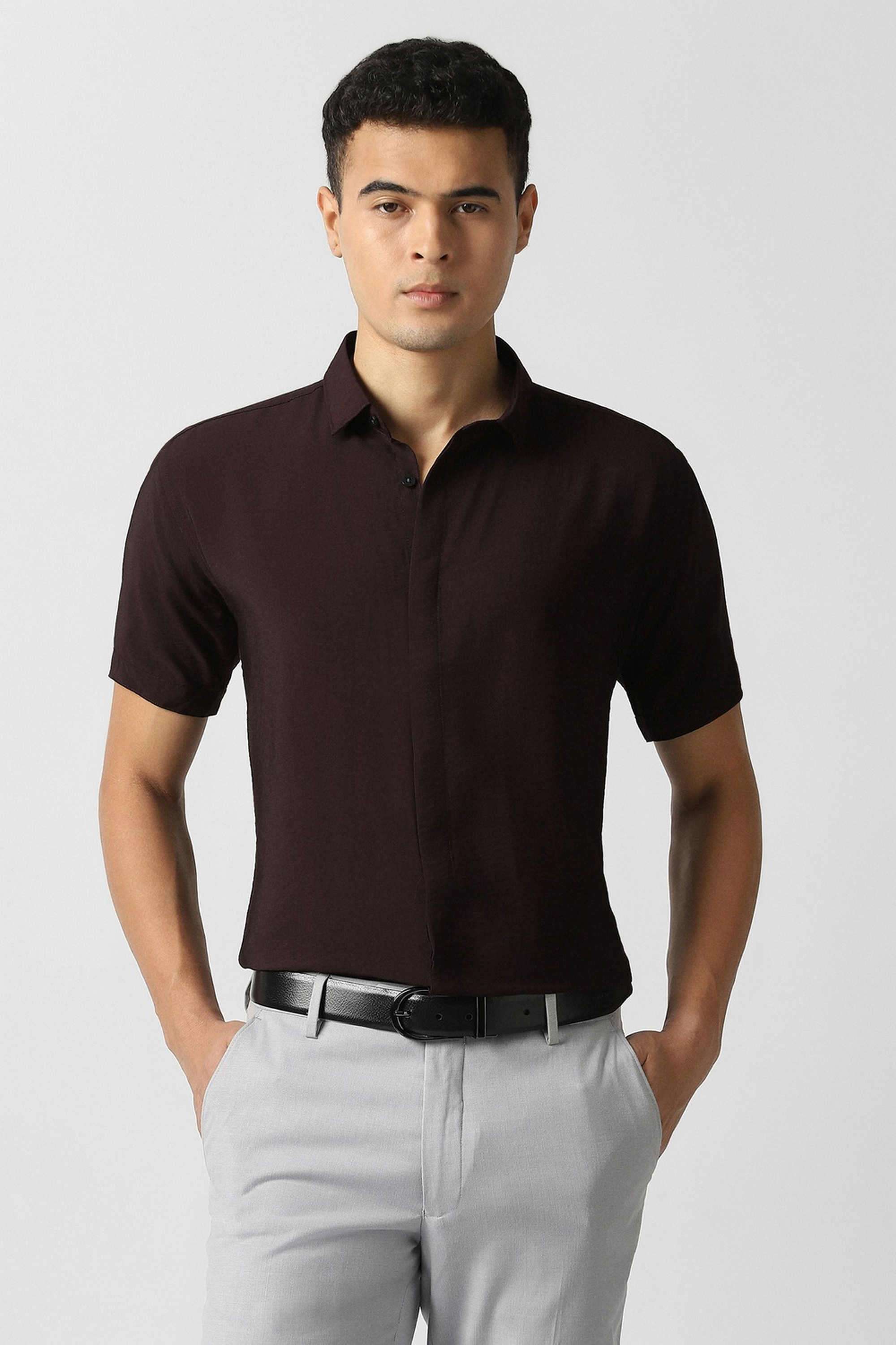 Solid-Blended-Fabric-Slim-Fit-Men-s-Casual-Shirt