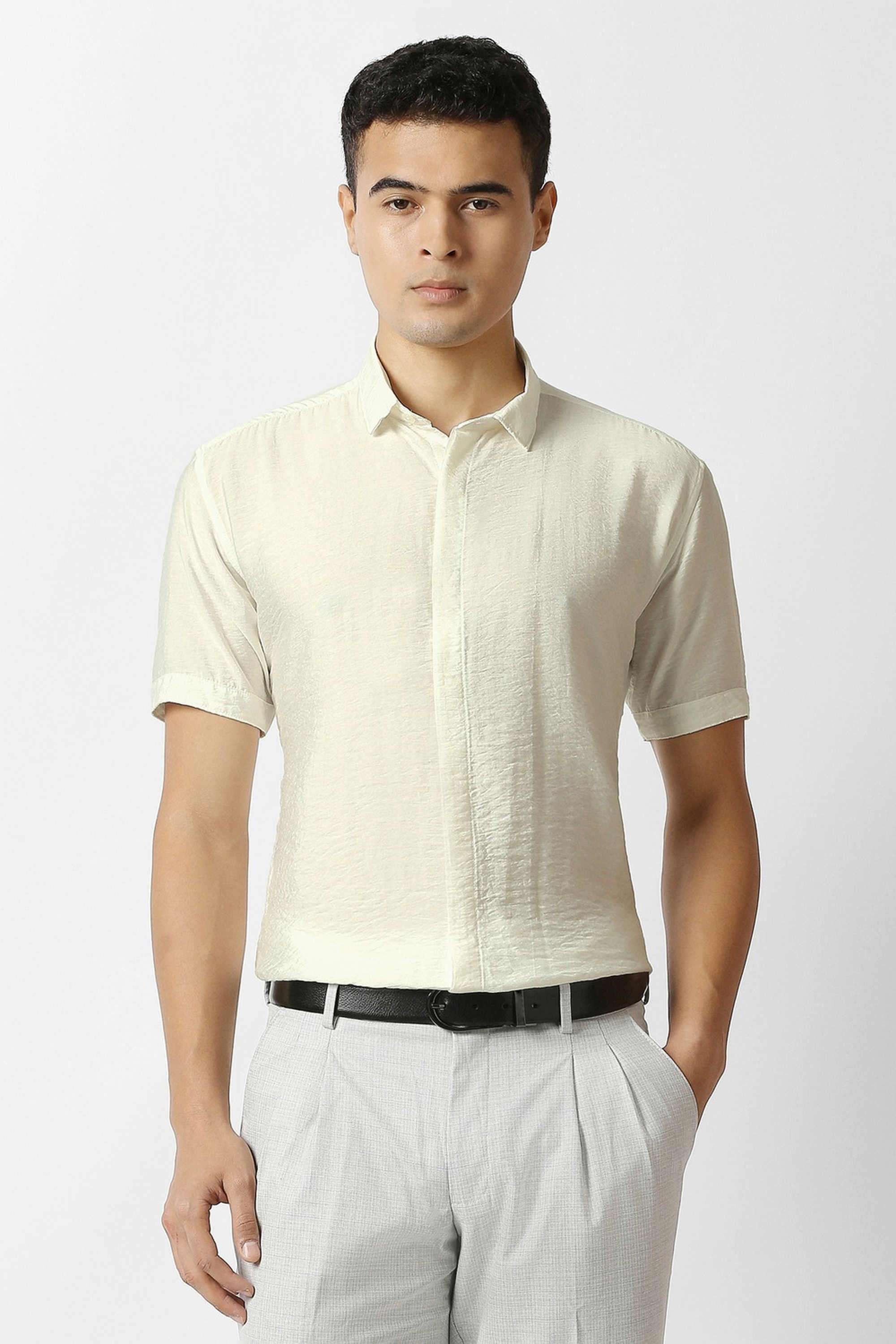 Solid-Blended-Fabric-Slim-Fit-Men-s-Casual-Shirt