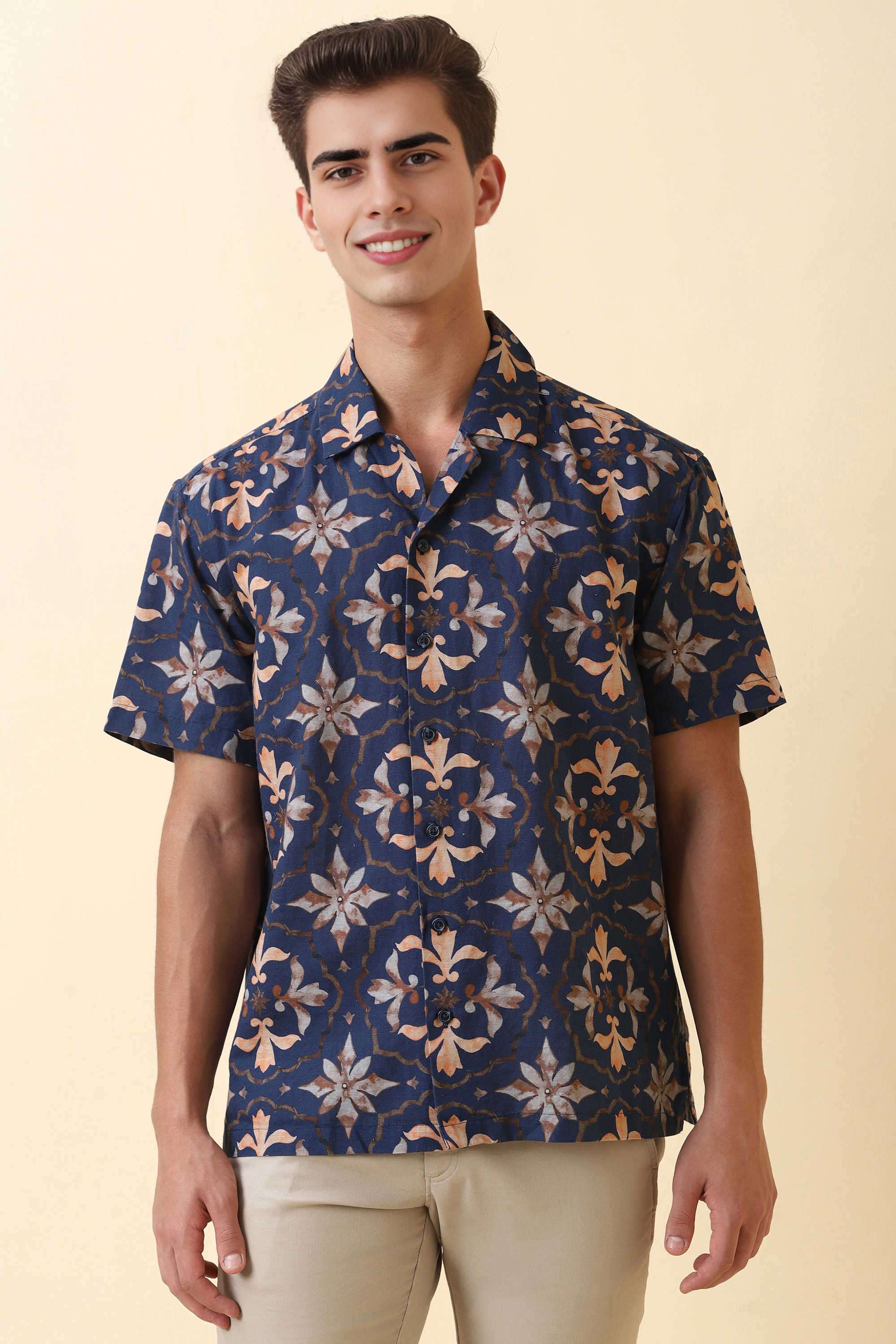 Printed-Cotton-Linen-Blend-Relaxed-Fit-Men-s-Formal-Shirt