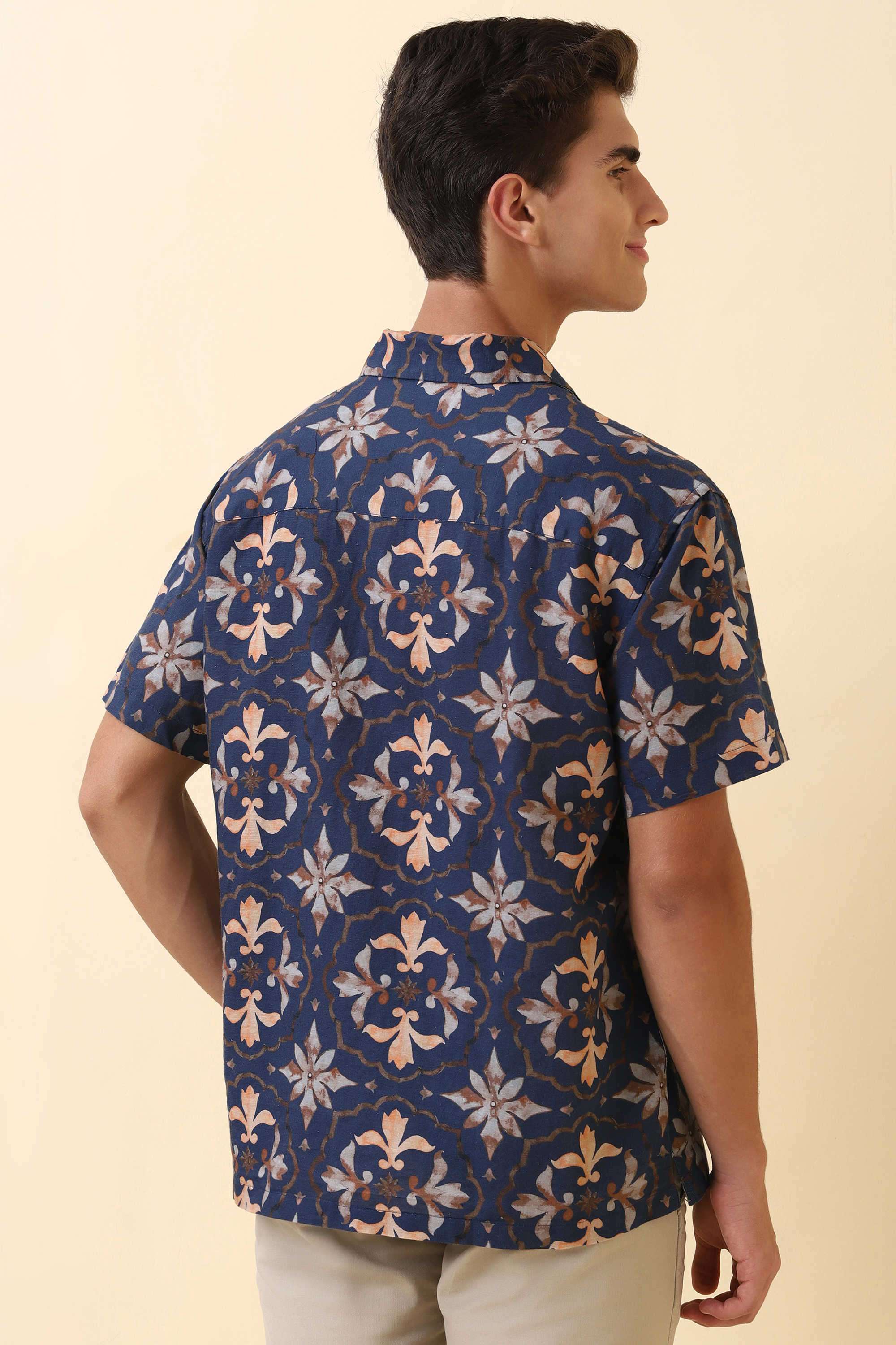 Printed-Cotton-Linen-Blend-Relaxed-Fit-Men-s-Formal-Shirt