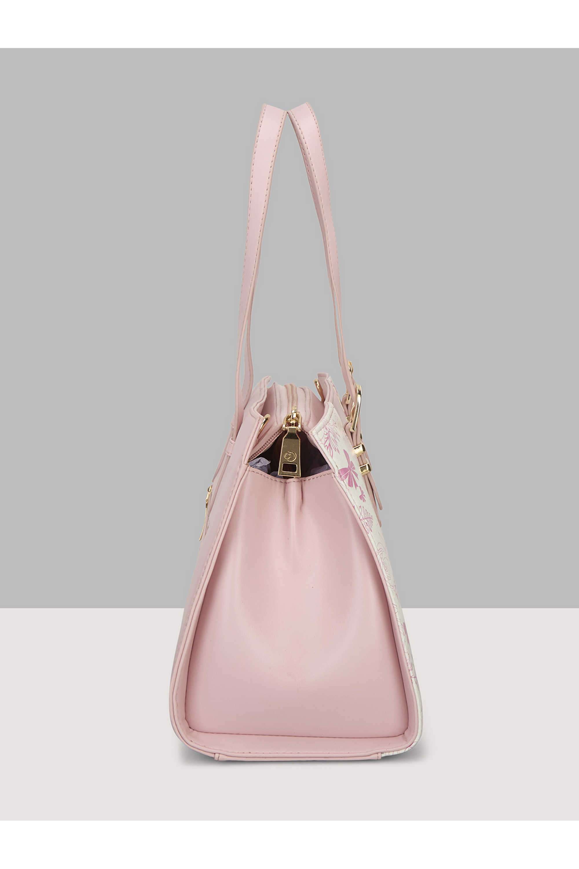 Buy Caprese Pink Zipper Faux Leather Women Casual Wear Satchel