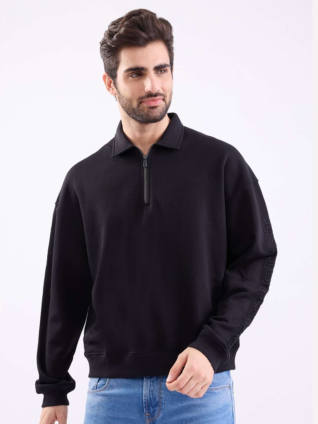 Solid-Poly-Cotton-Polo-Men-s-Sweatshirt