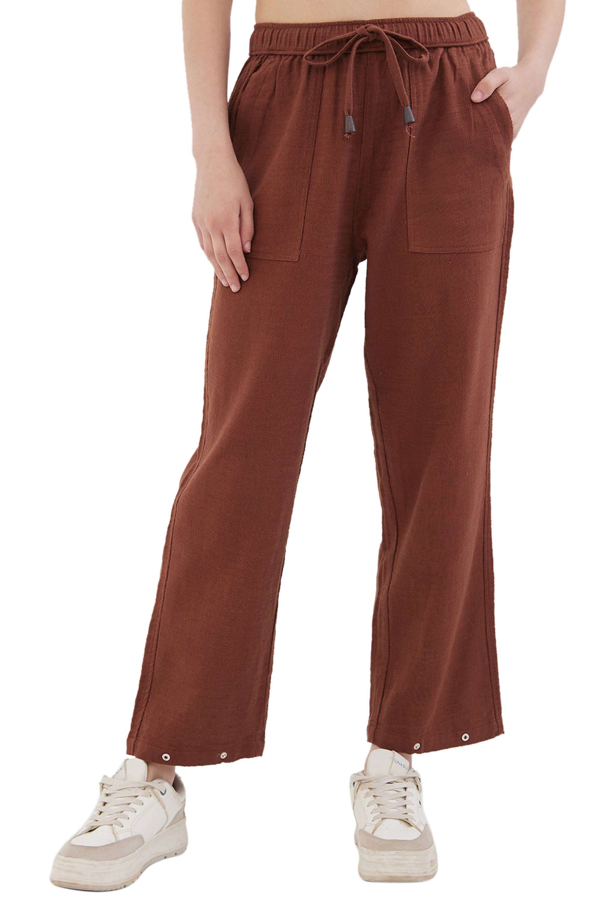 Solid-Relaxed-Fit-Blended-Fabric-Women-s-Casual-Wear-Trousers