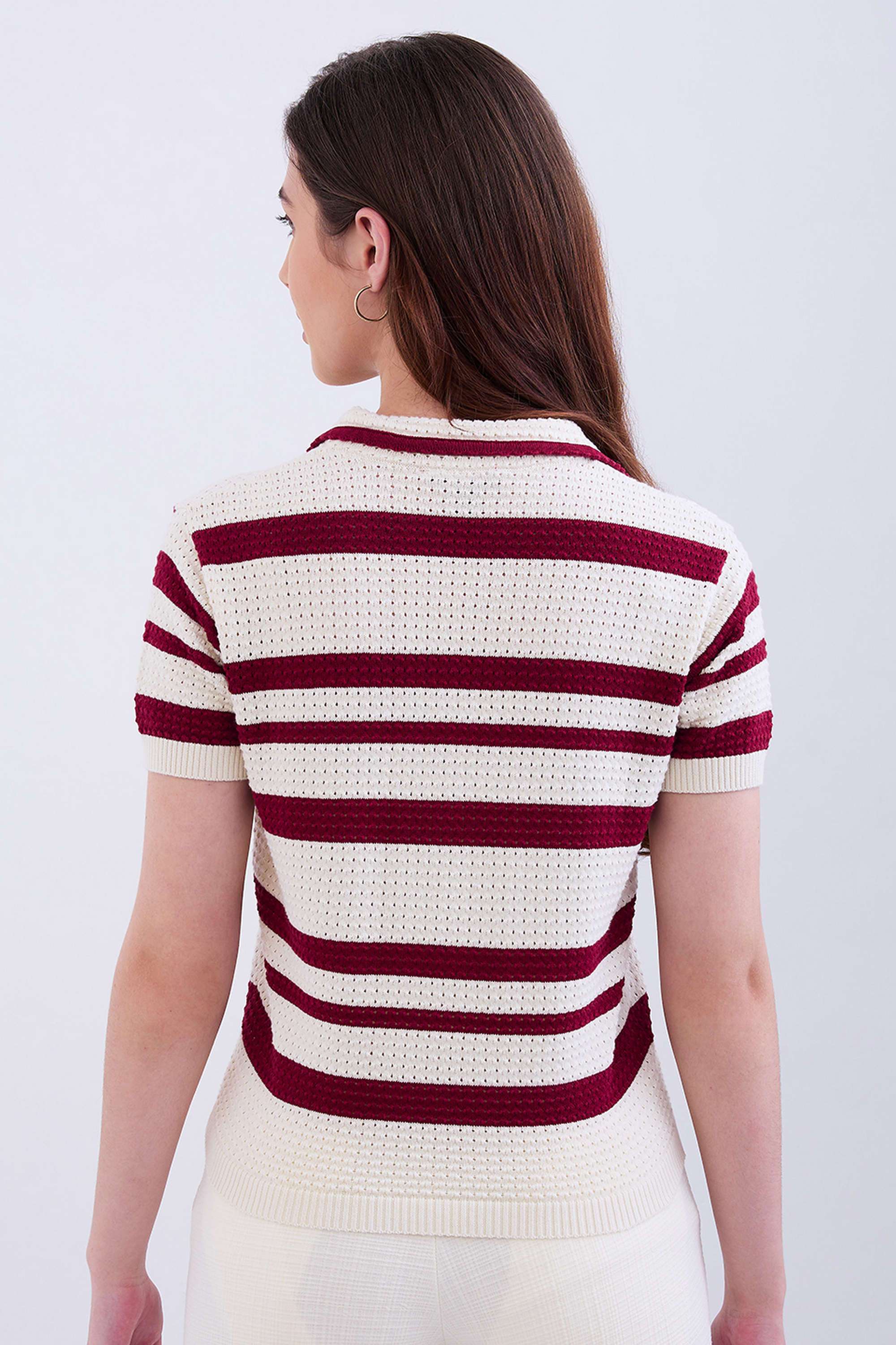 Stripes-Johnny-Collar-Blended-Fabric-Women-s-Casual-Wear-Sweater