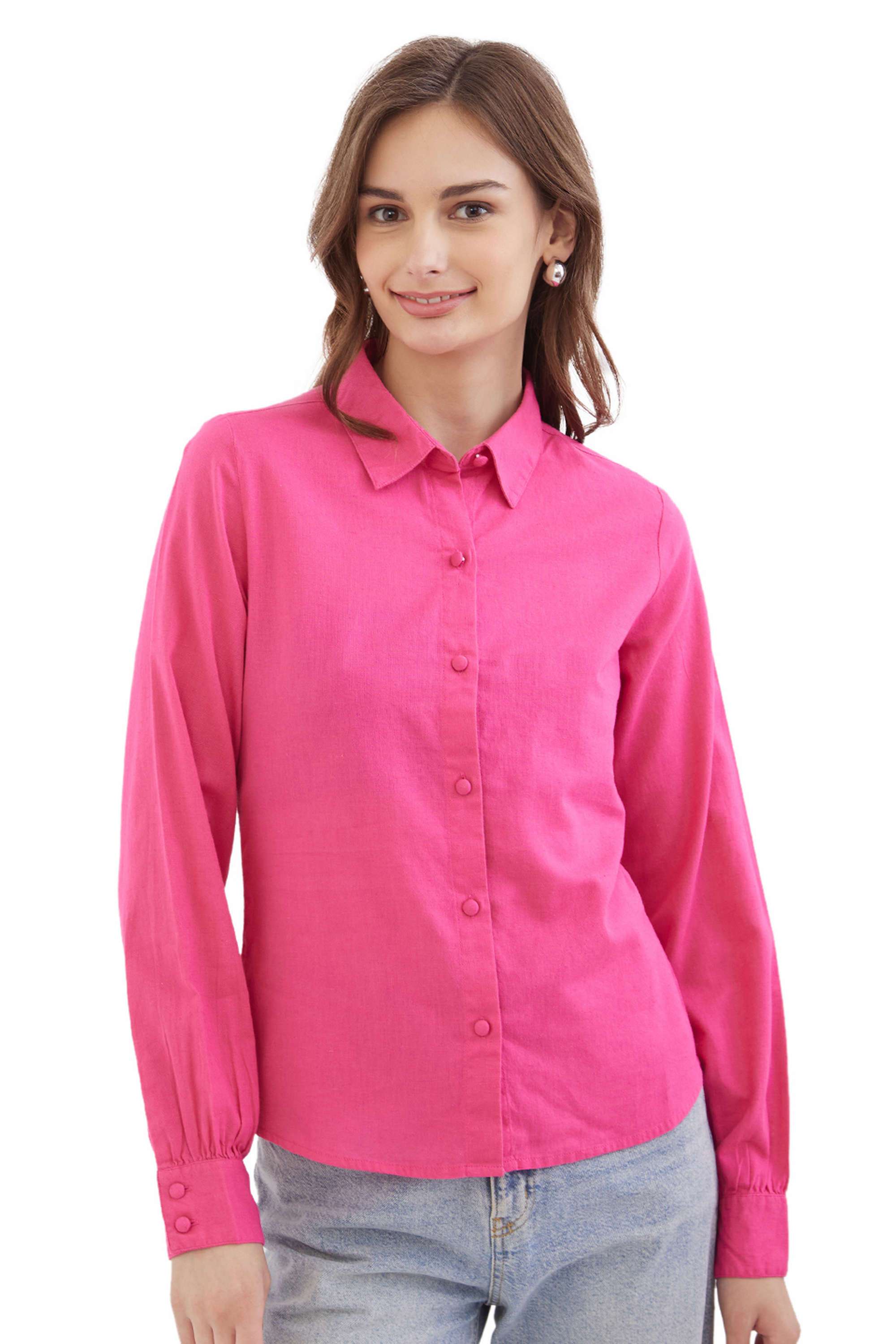 Solid-Classic-Collar-Blended-Fabric-Women-s-Casual-Wear-Shirt
