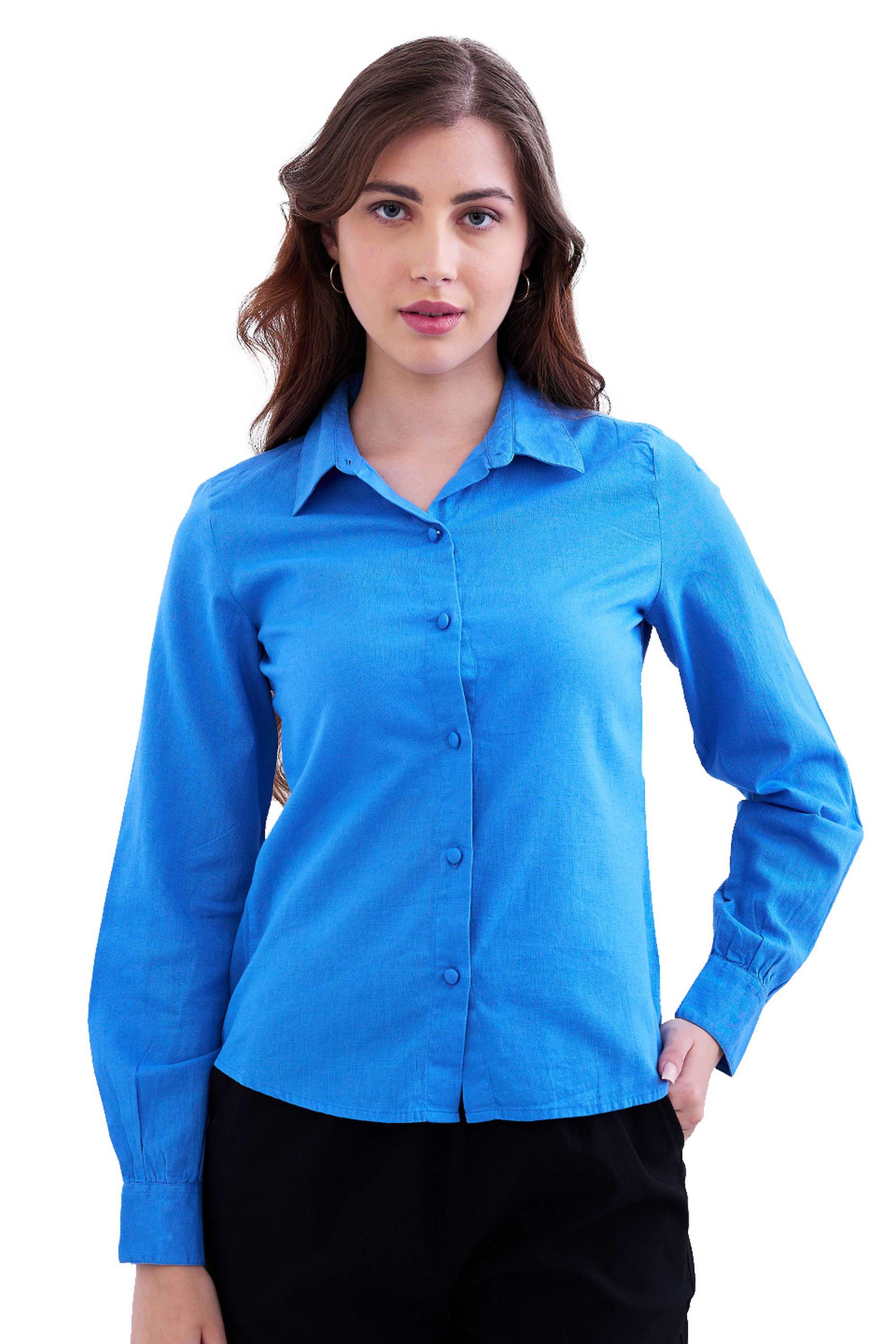 Solid-Classic-Collar-Blended-Fabric-Women-s-Casual-Wear-Shirt