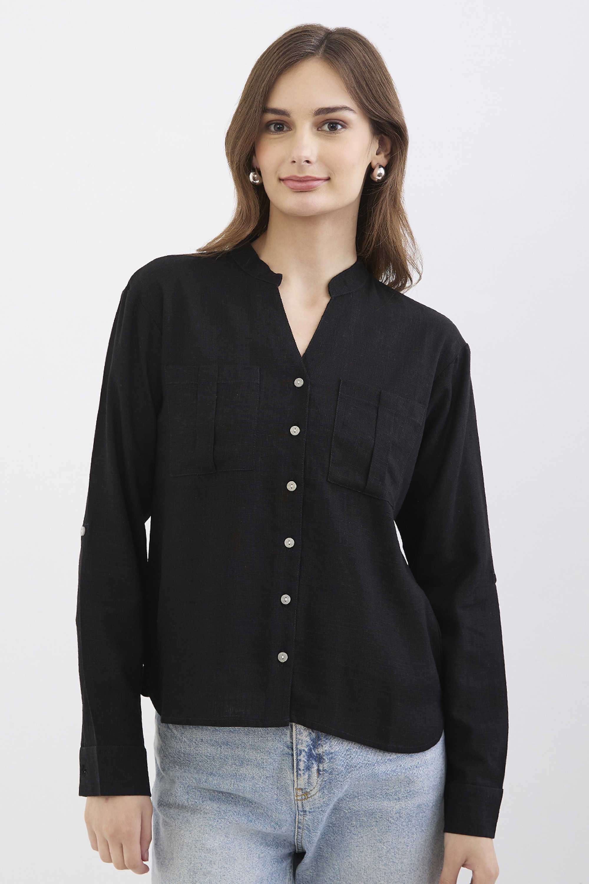Solid-Blended-Fabric-Women-s-Casual-Wear-Shirt