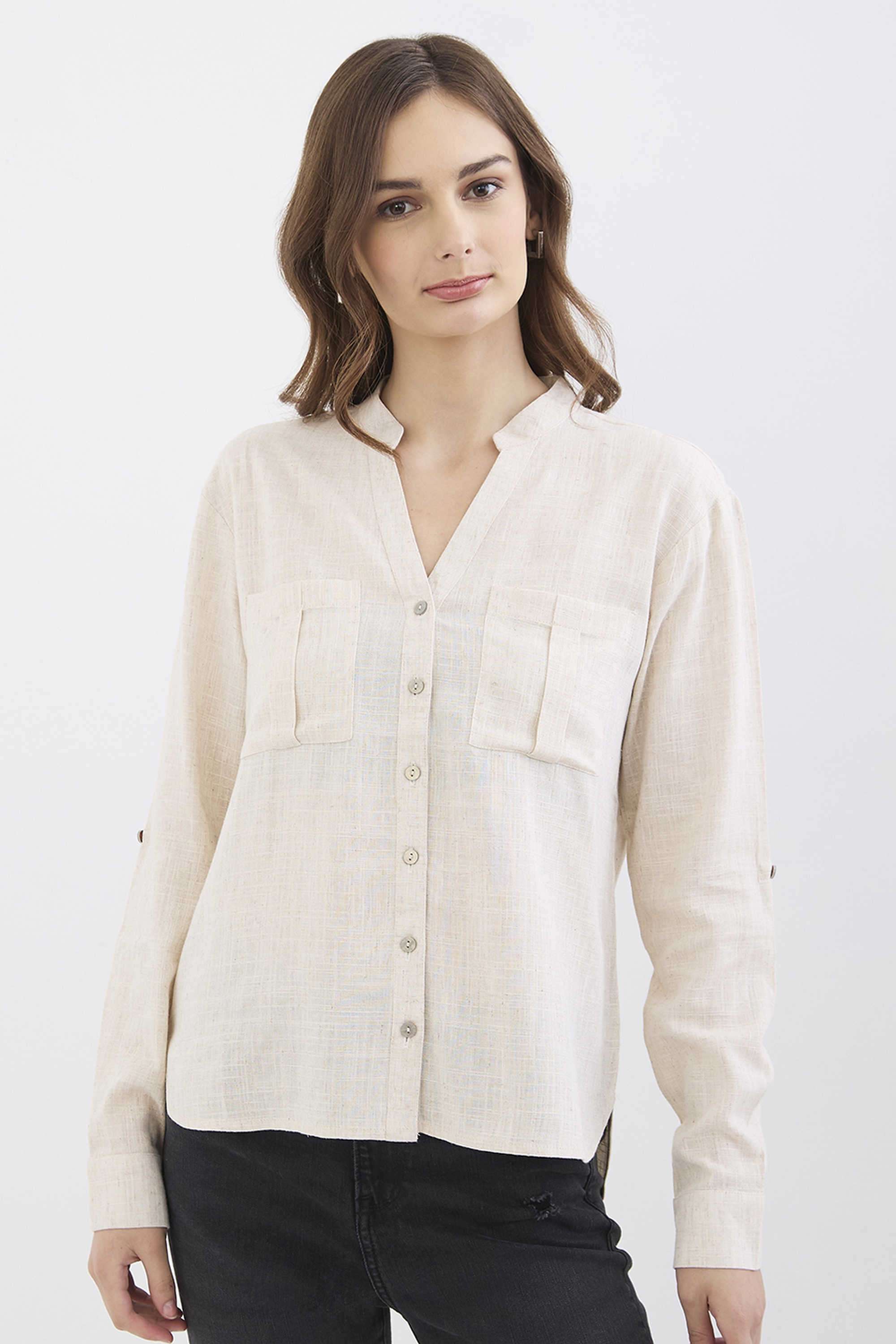 Solid-Blended-Fabric-Women-s-Casual-Wear-Shirt