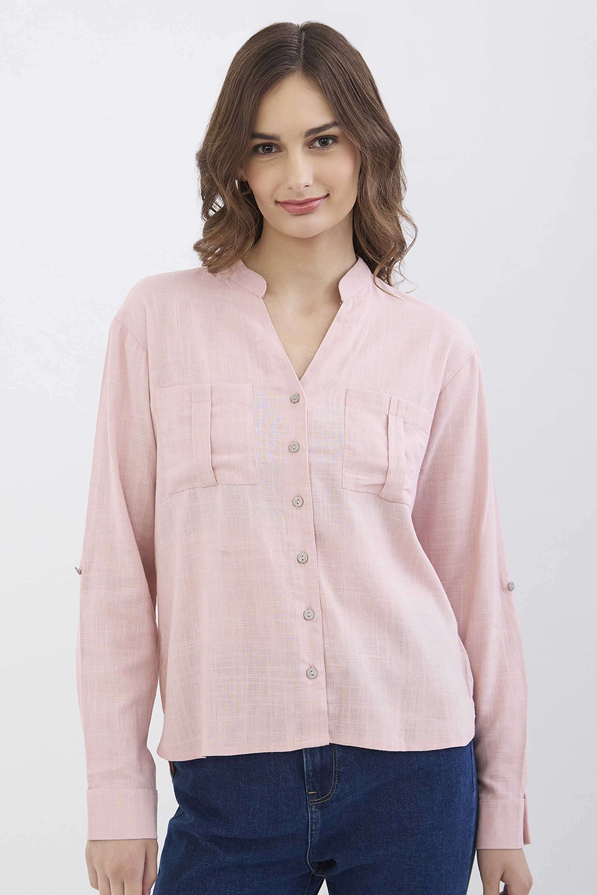 Solid-Blended-Fabric-Women-s-Casual-Wear-Shirt