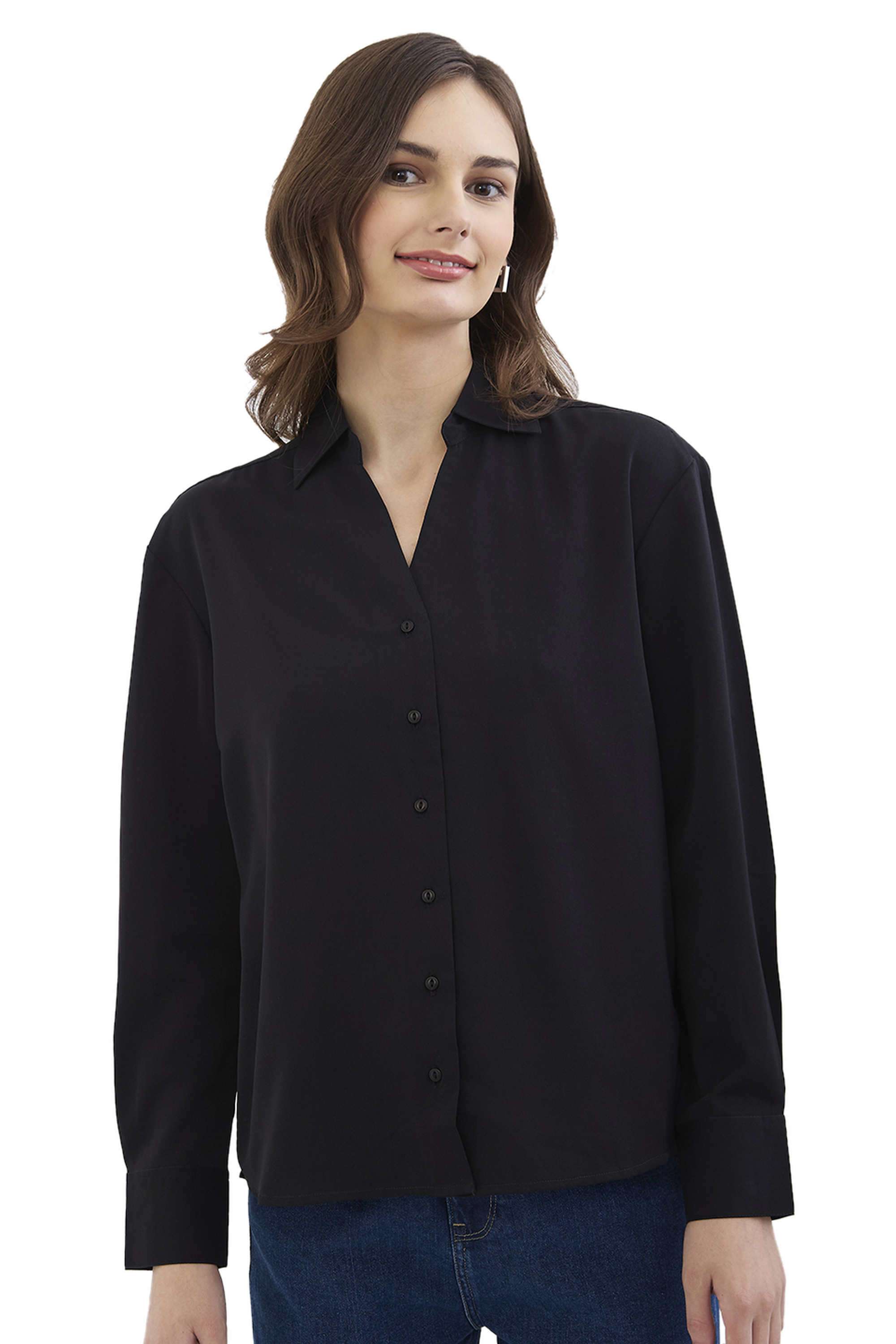 Solid-Classic-Collar-Blended-Fabric-Women-s-Casual-Wear-Shirt