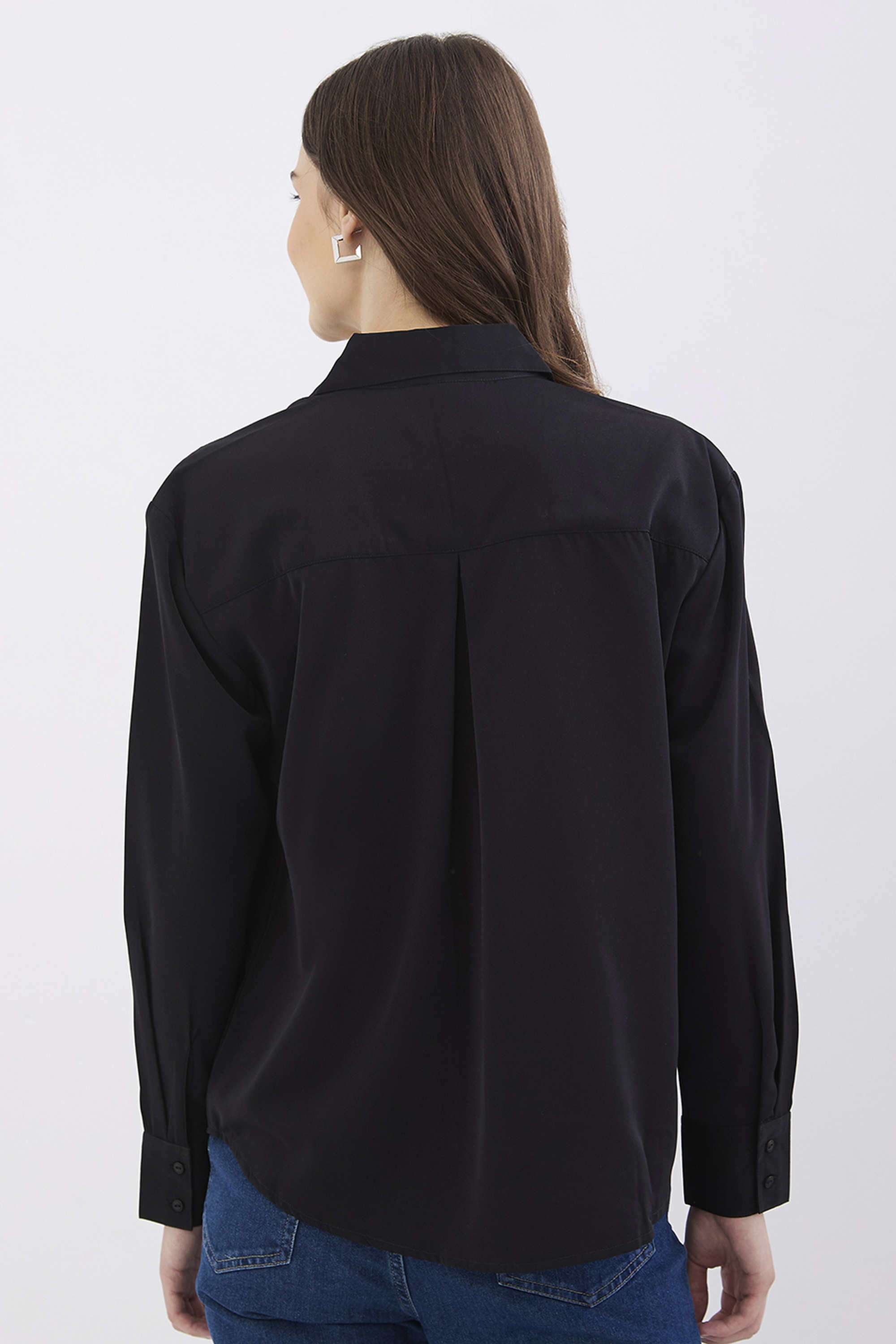 Solid-Classic-Collar-Blended-Fabric-Women-s-Casual-Wear-Shirt