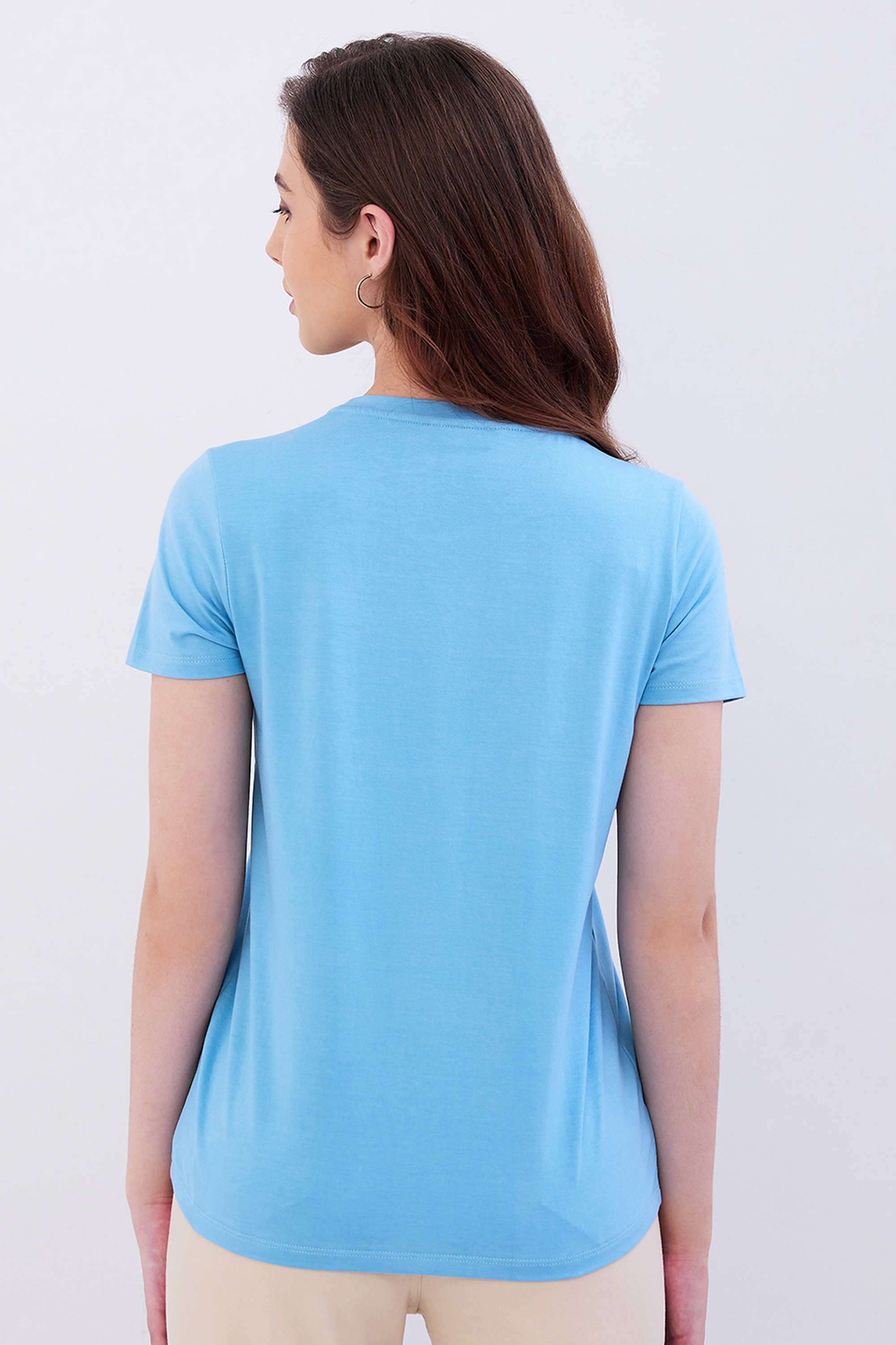Solid-Blended-Fabric-Women-s-T-Shirt