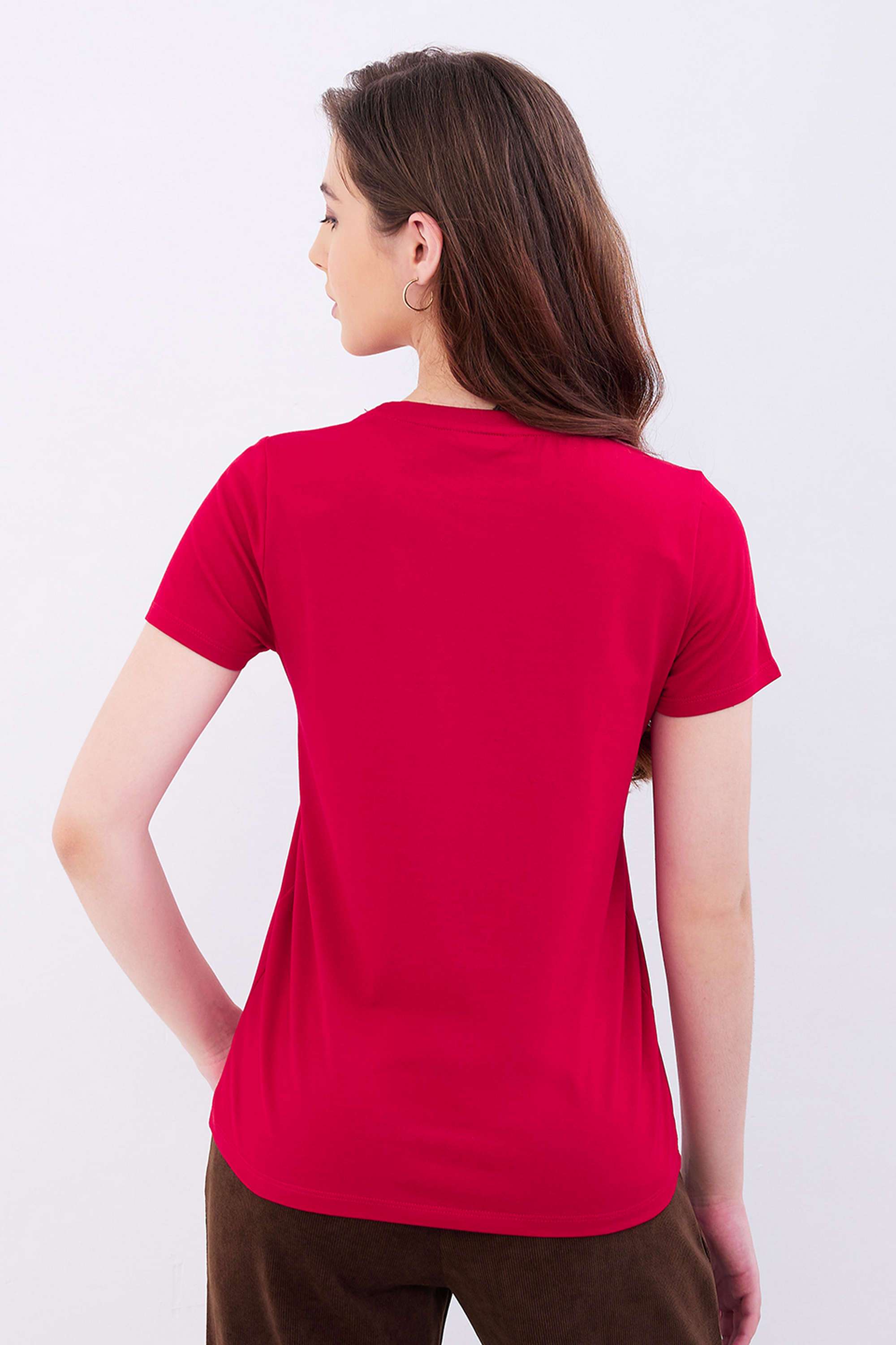 Graphic-Print-Blended-Fabric-Round-Neck-Women-s-T-Shirt
