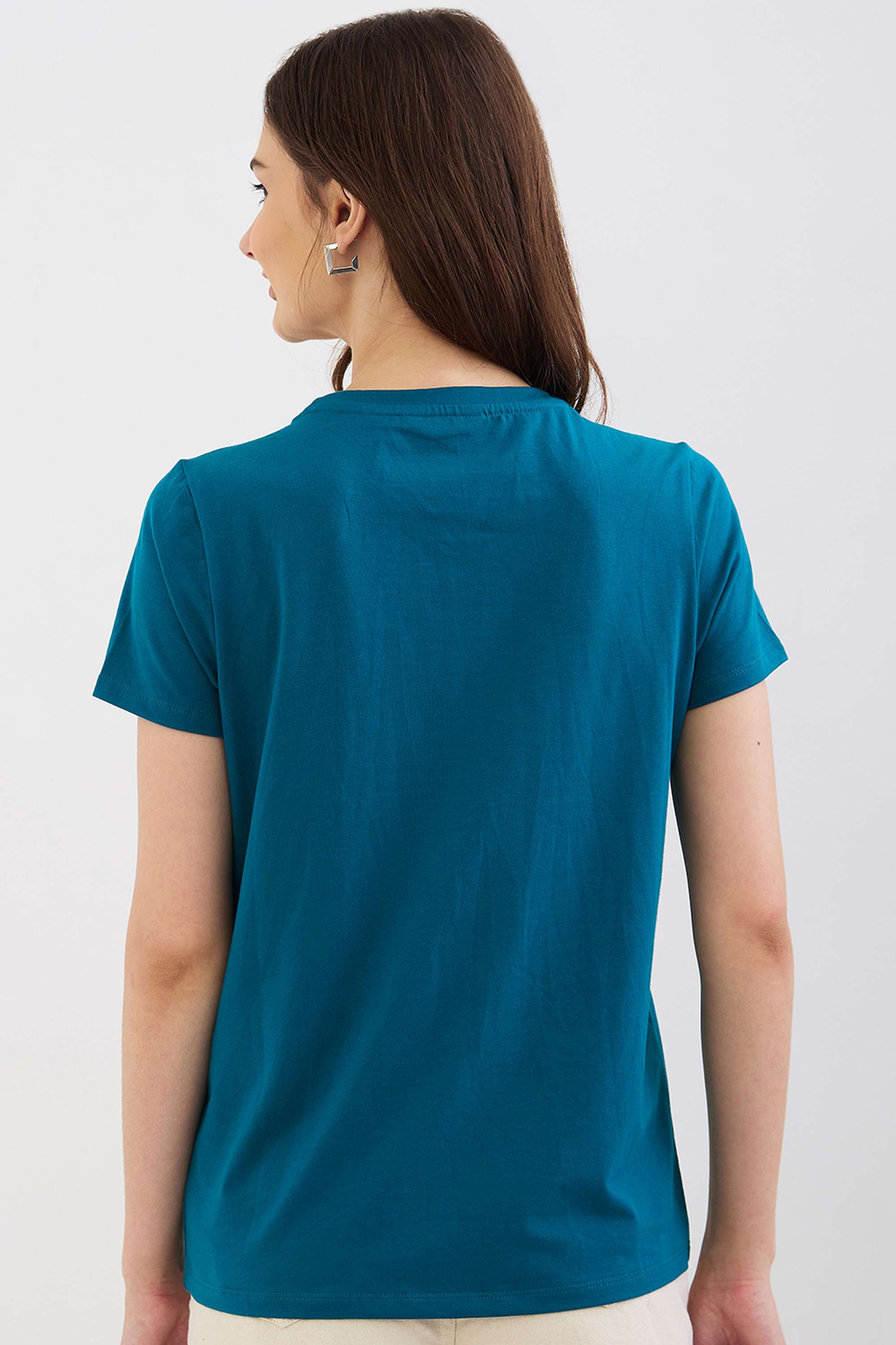 Graphic-Print-Blended-Fabric-Round-Neck-Women-s-T-Shirt