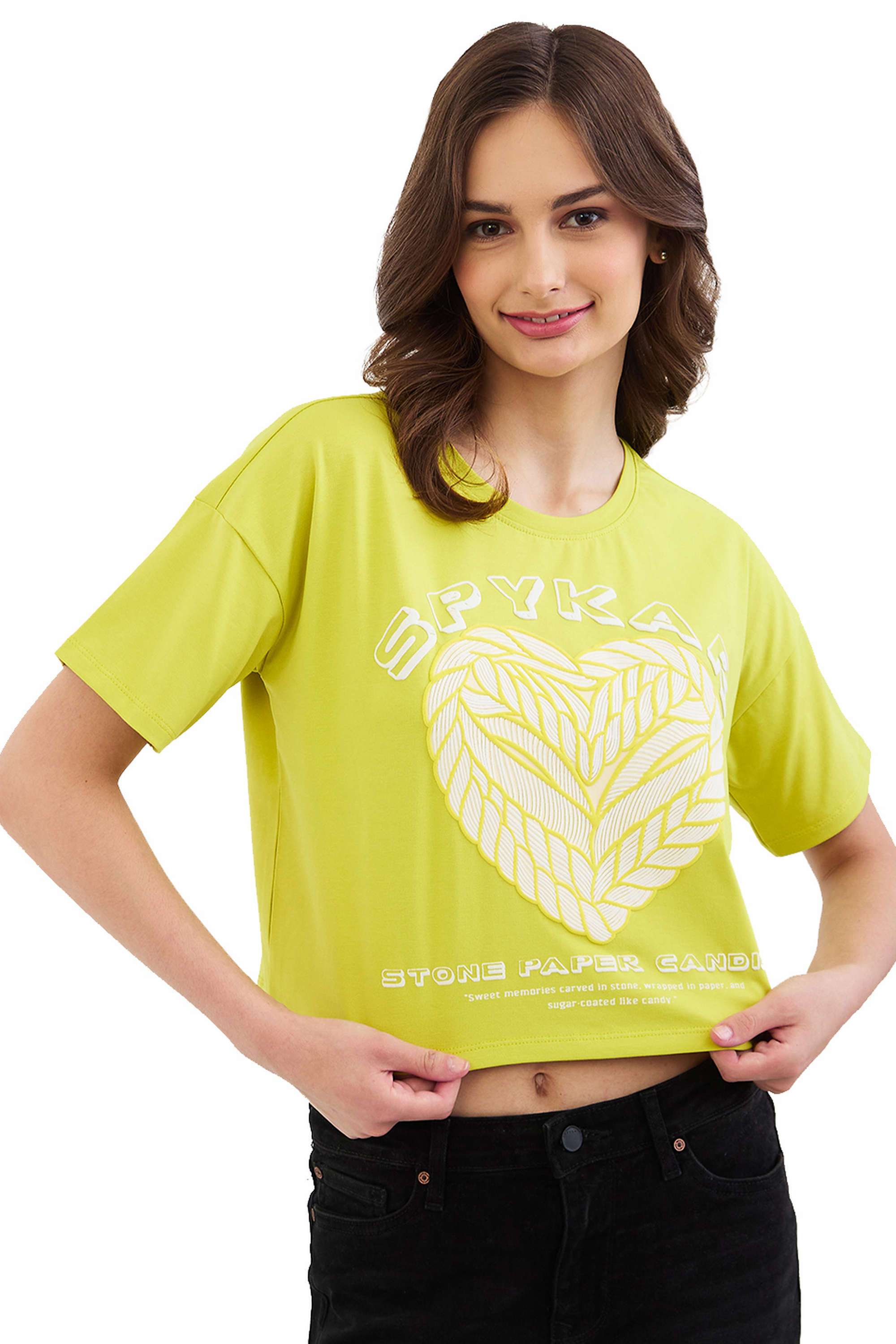 Graphic-Print-Blended-Fabric-Round-Neck-Women-s-T-Shirt