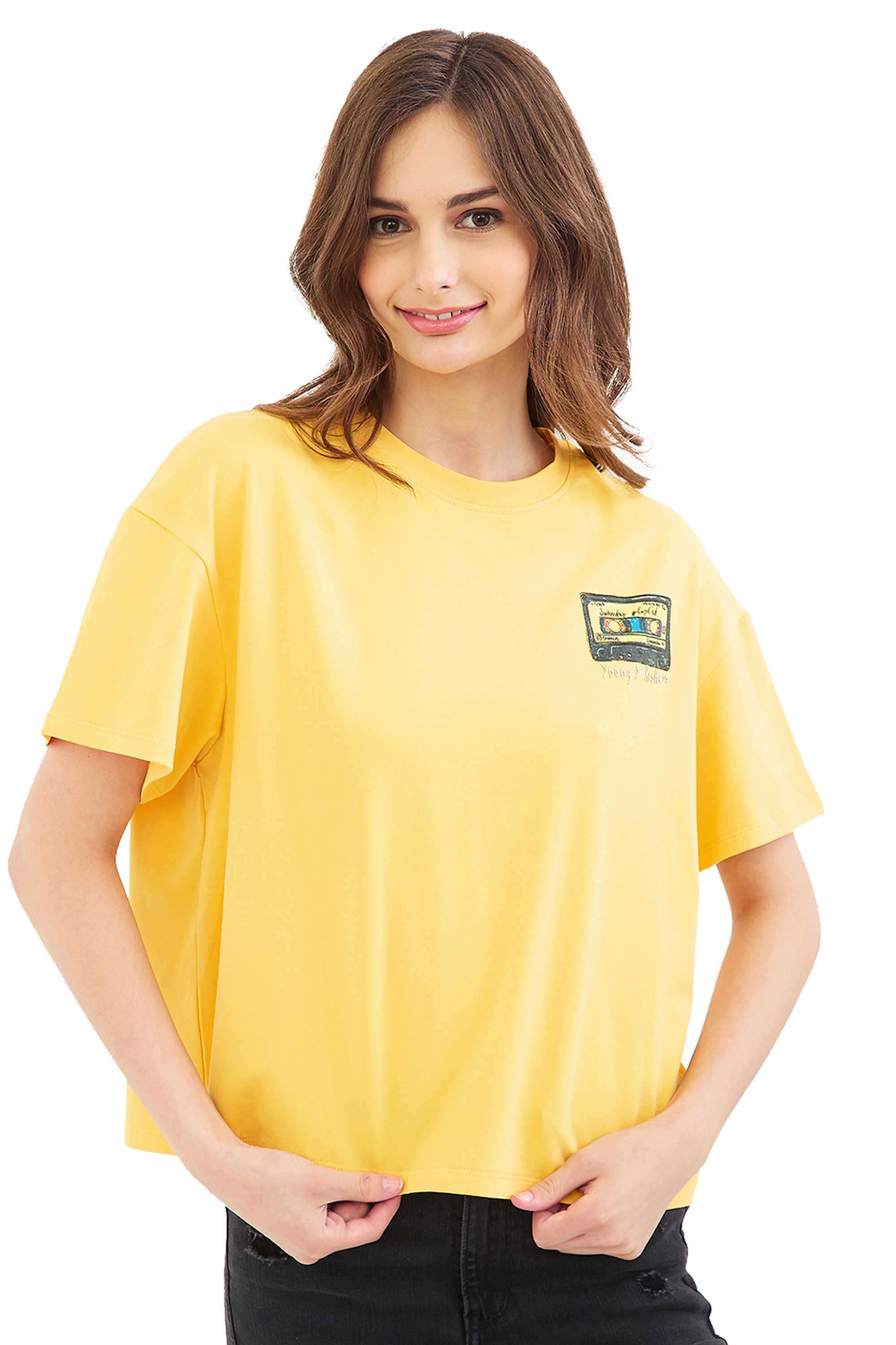 Solid-Blended-Fabric-Women-s-T-Shirt