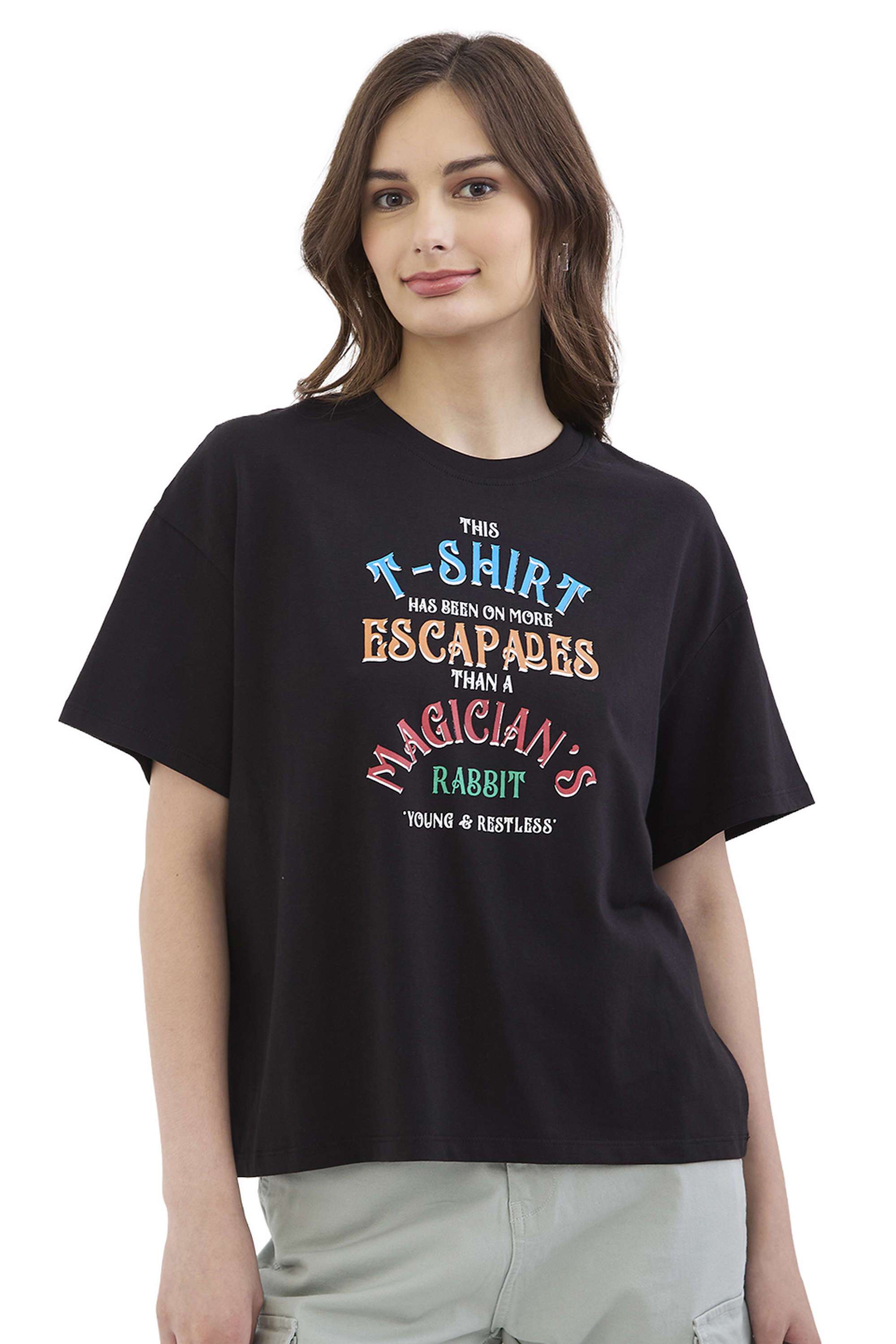 Graphic-Print-Blended-Fabric-Round-Neck-Women-s-T-Shirt