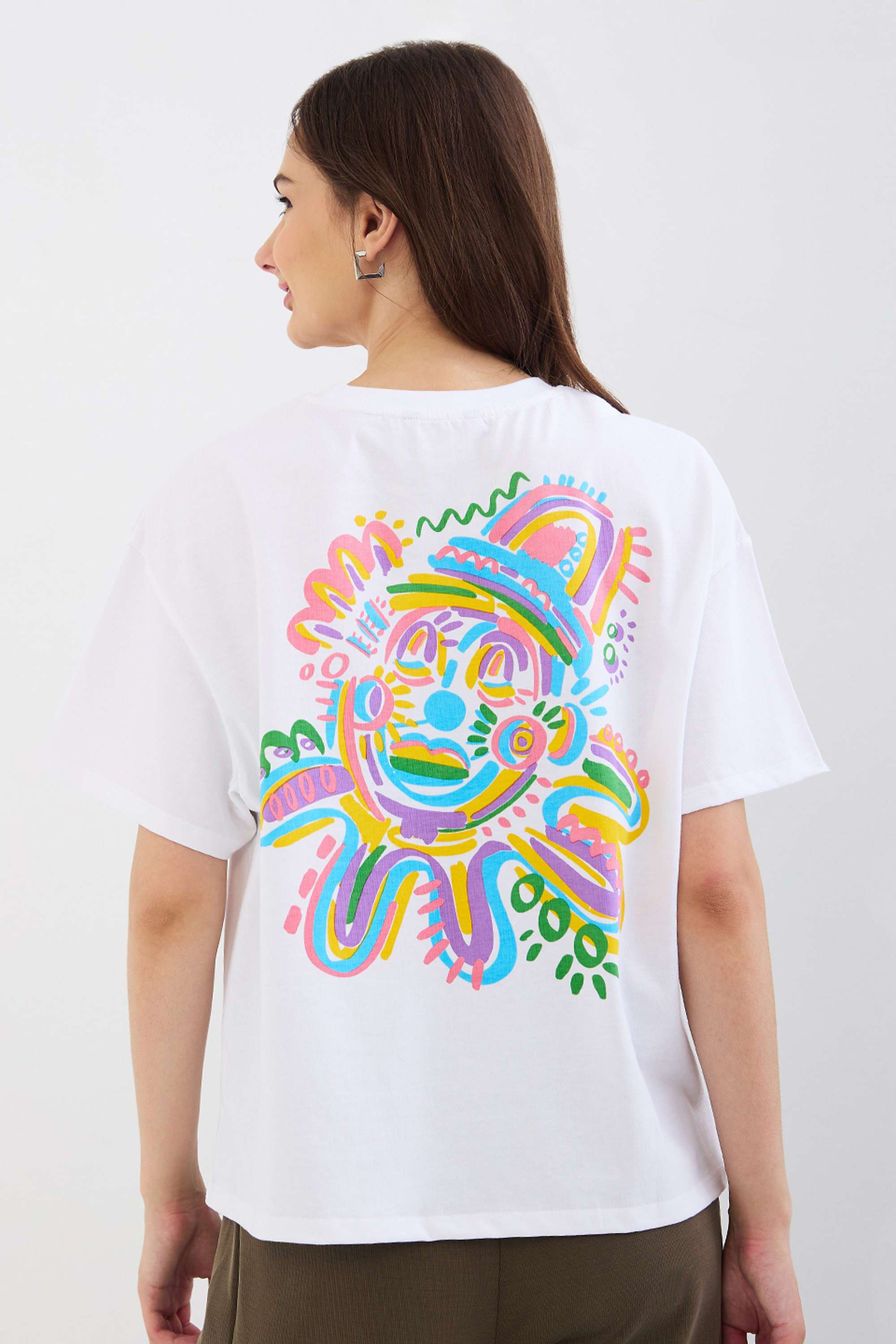 Graphic-Print-Blended-Fabric-Round-Neck-Women-s-T-Shirt