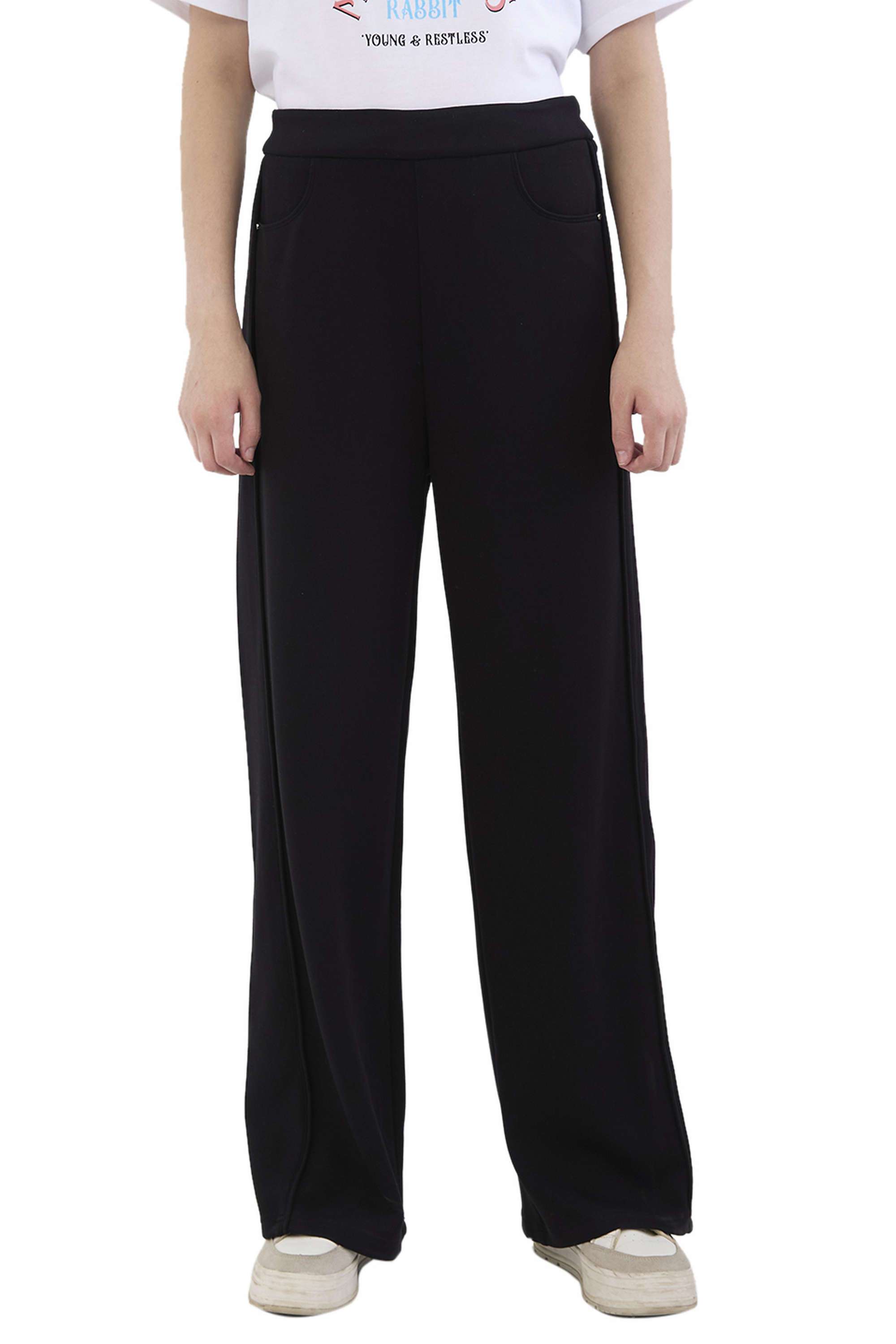 Solid-Wide-Leg-Fit-Blended-Fabric-Women-s-Casual-Wear-Track-Pants