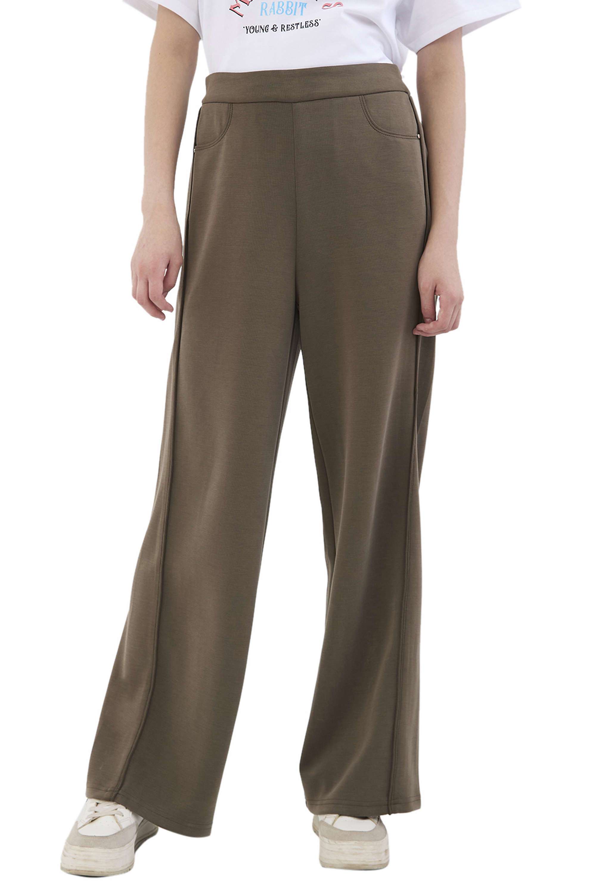 Solid-Wide-Leg-Fit-Blended-Fabric-Women-s-Casual-Wear-Track-Pants