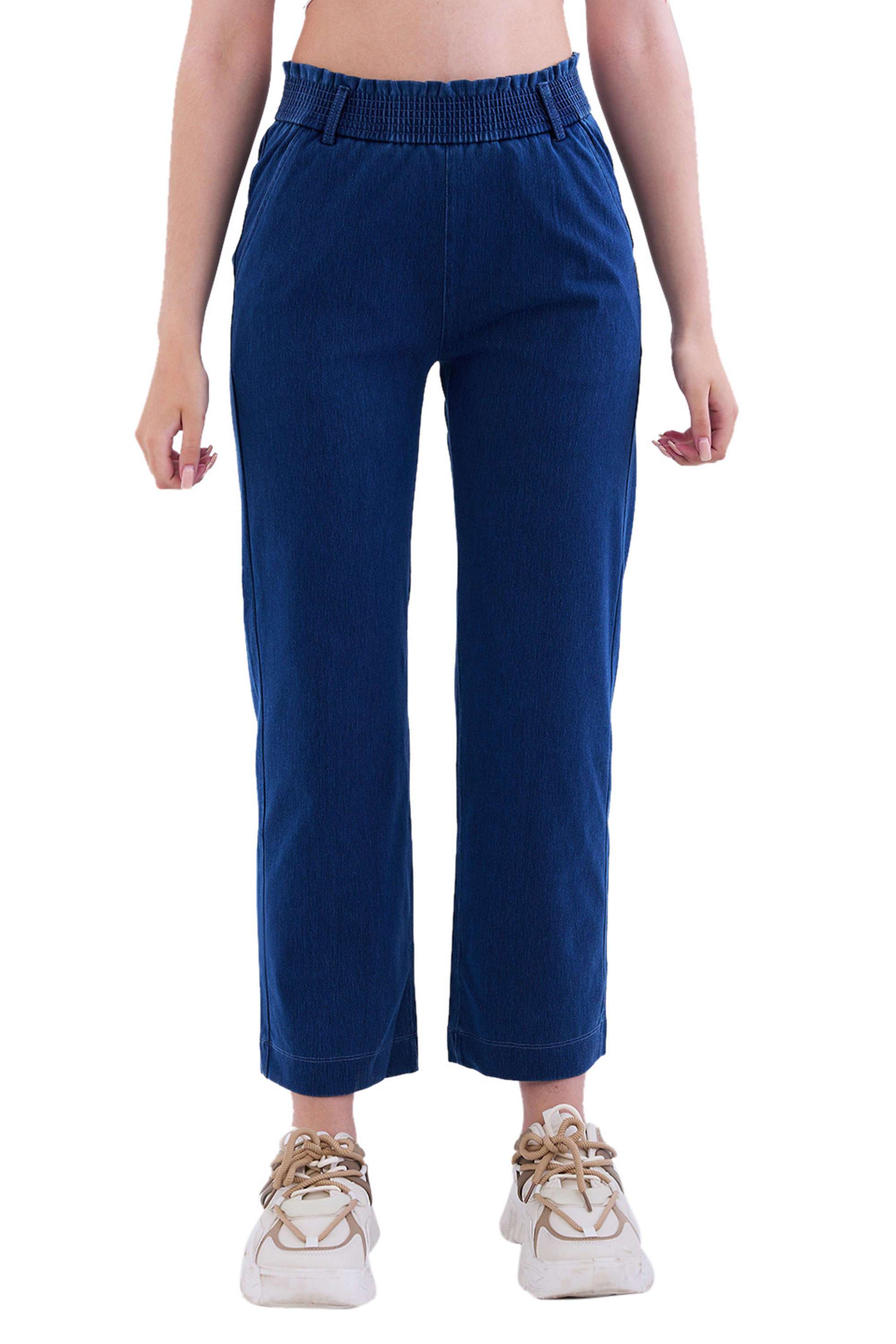 Solid-Straight-Fit-Blended-Fabric-Women-s-Casual-Wear-Track-Pants