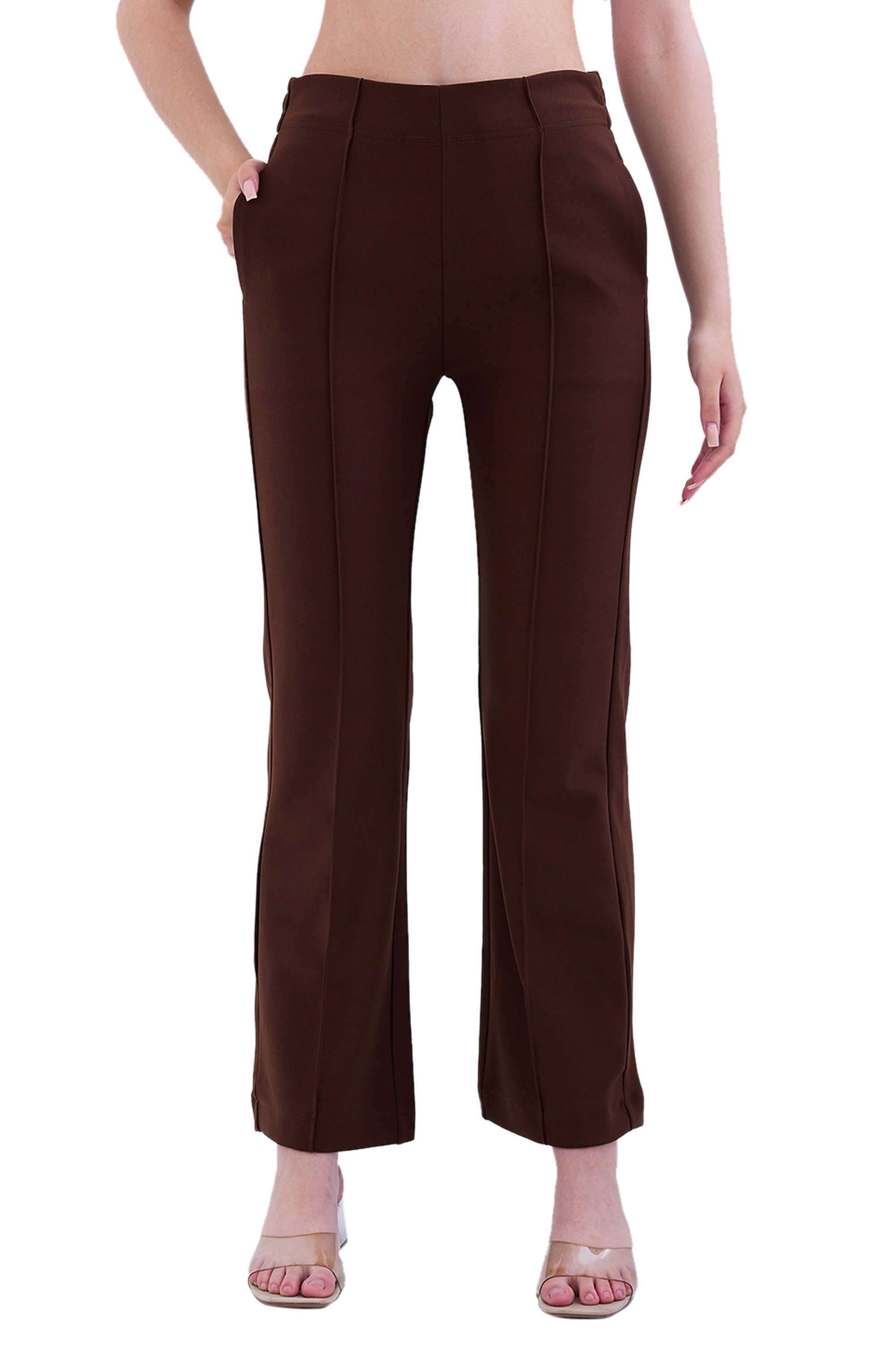 Solid-Bootcut-Fit-Polyester-Women-Casual-Wear-Track-Pants