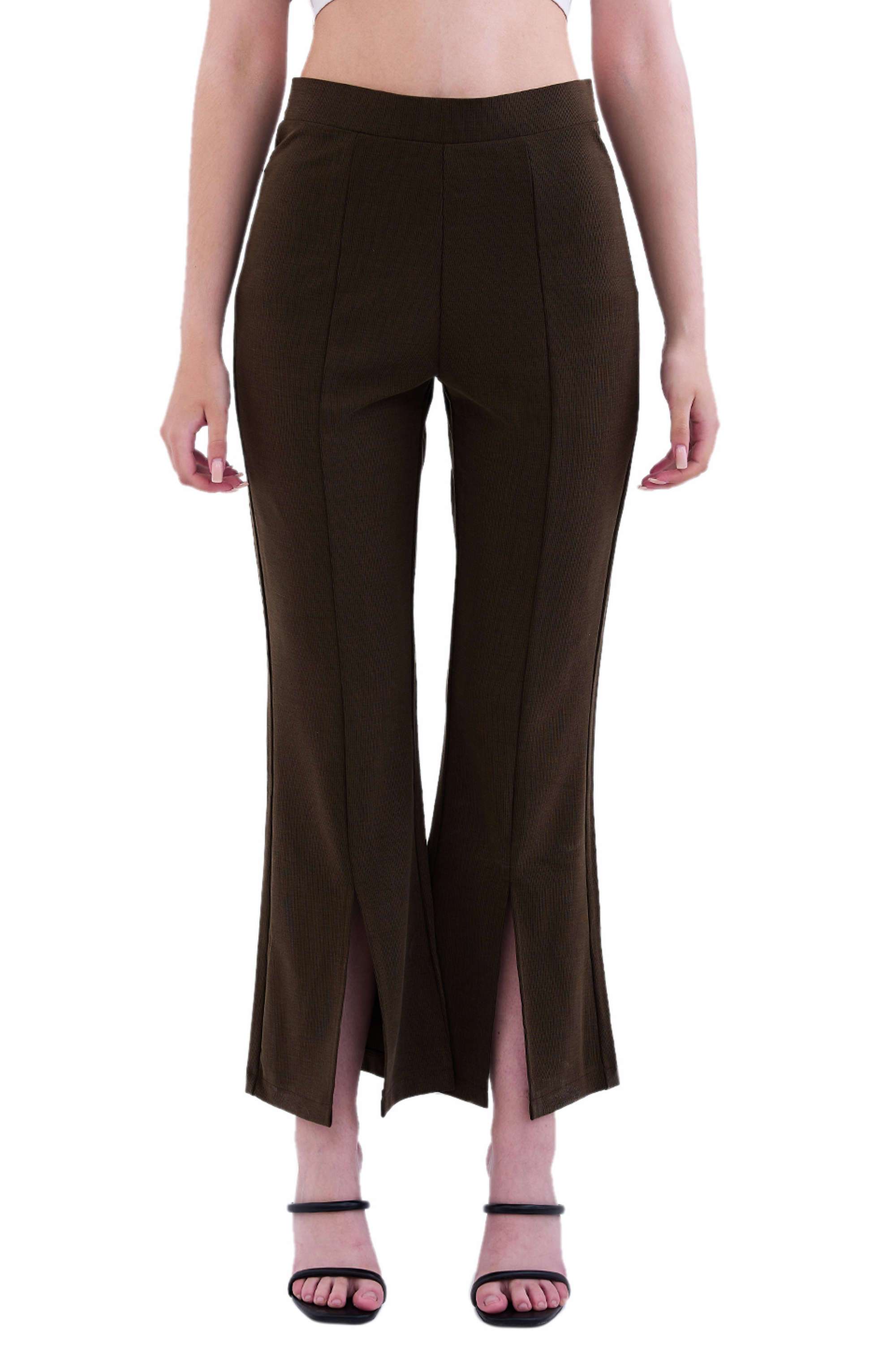 Solid-Bootcut-Fit-Blended-Fabric-Women-s-Casual-Wear-Track-Pants