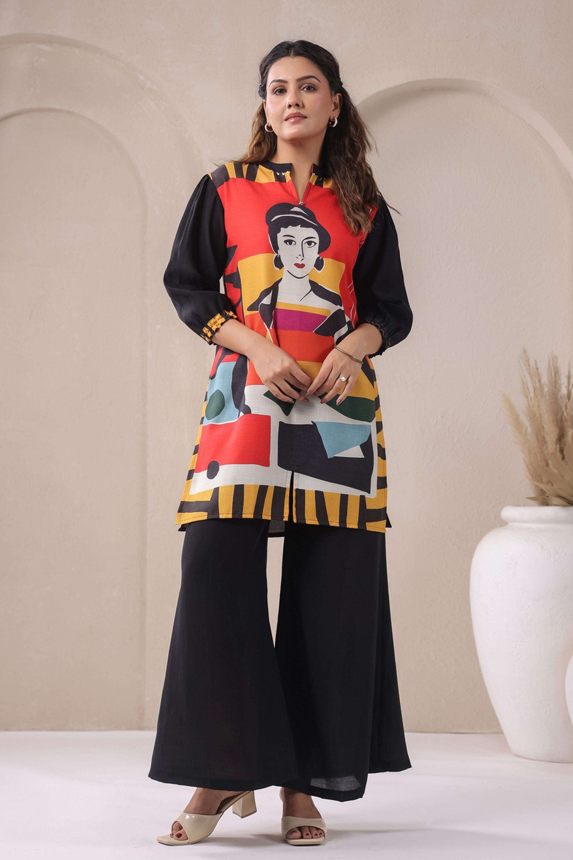 span Printed Satin V-Neck Women's Festive Wear Co-Ord Set-picture-40