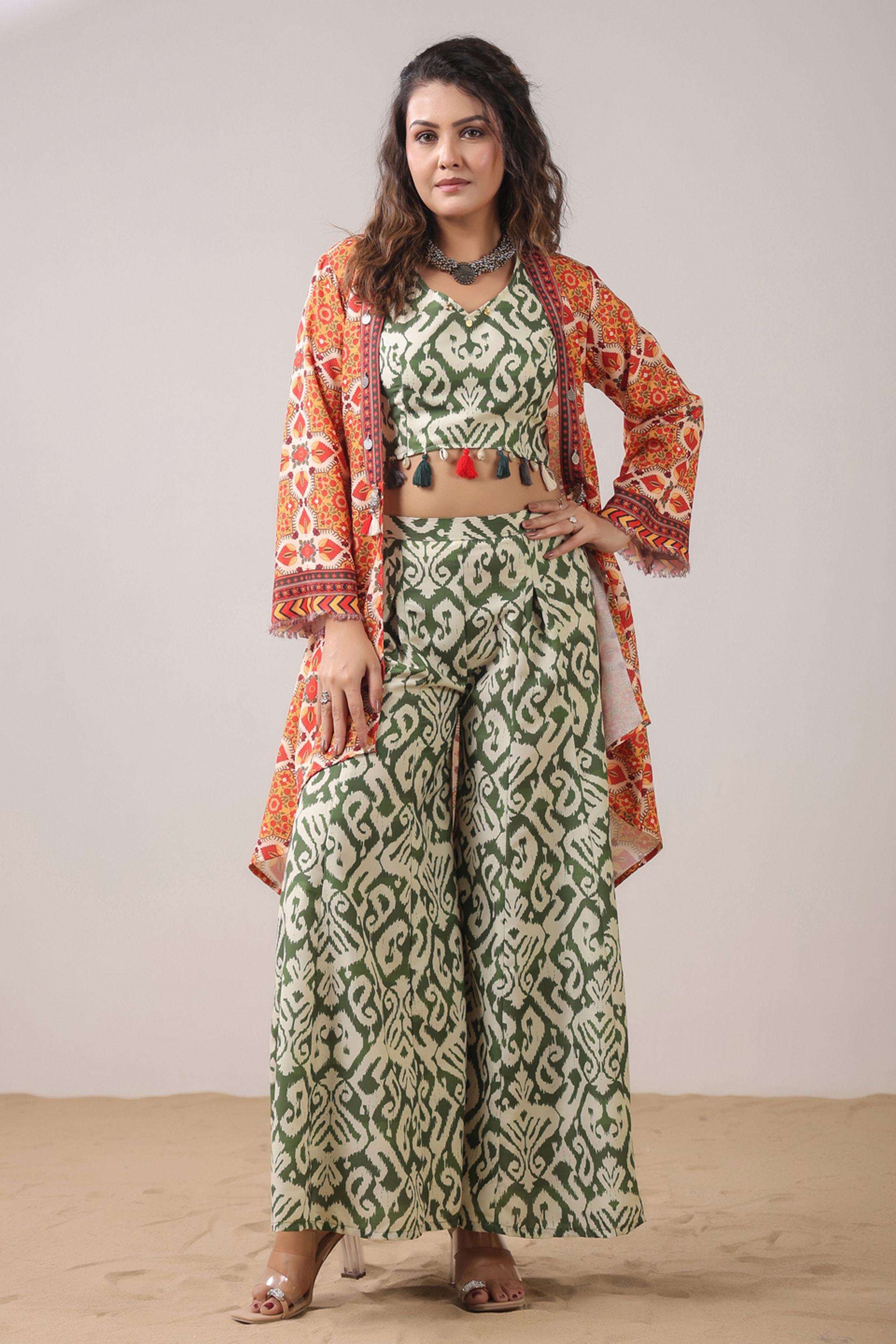 span Printed Viscose V-Neck Women's Festive Wear Co-Ord Set-picture-25