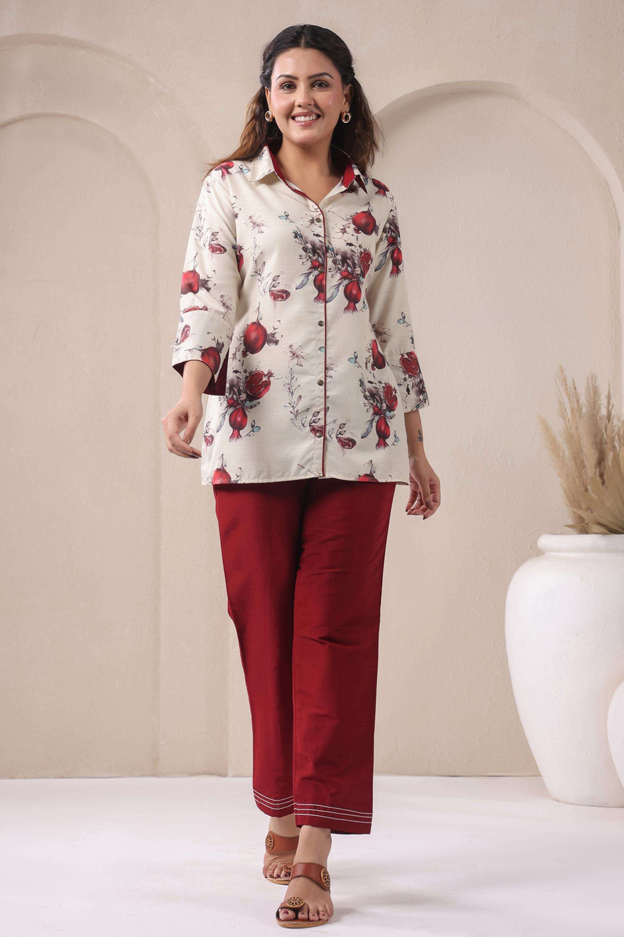 span Printed Viscose Collared Women's Festive Wear Co-Ord Set-picture-10