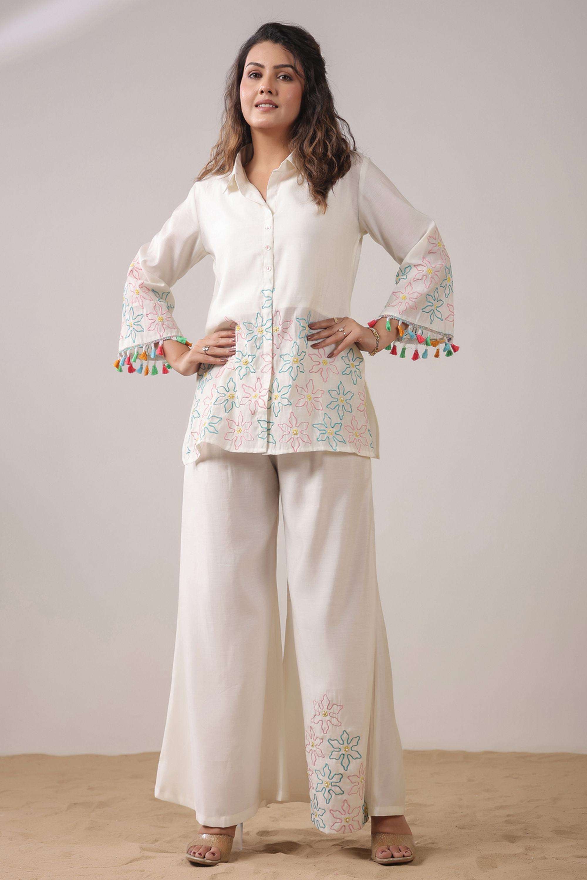 span Printed Satin Collared Women's Festive Wear Co-Ord Set-picture-21